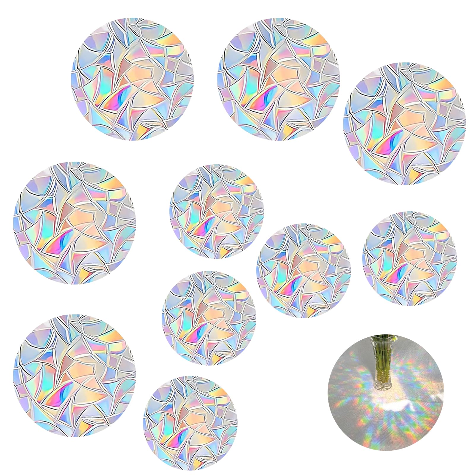 Lot de 10 Autocollants Anti-Collision Arc-en-Ciel Suncatcher – Sécurité et Décoration Pratique pour Fenêtres et Portes