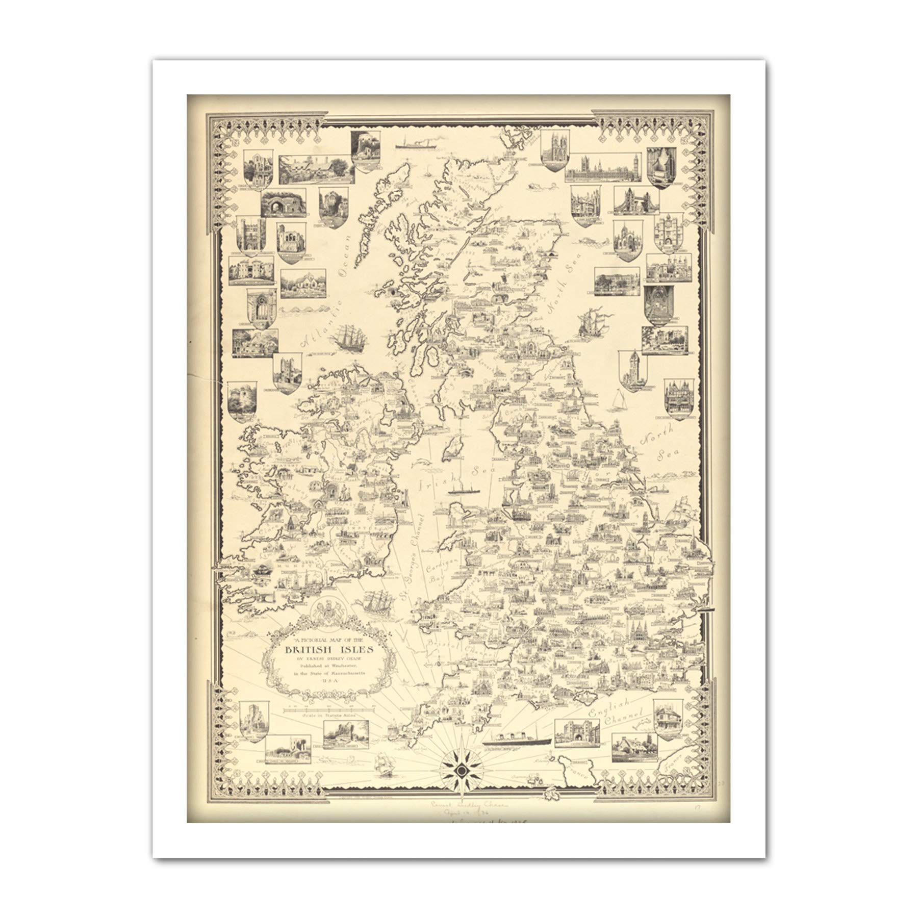 Chase 1935 Pictorial Map British Isles Buildings Large Framed Art Print Poster Wall Decor 18x24 in
