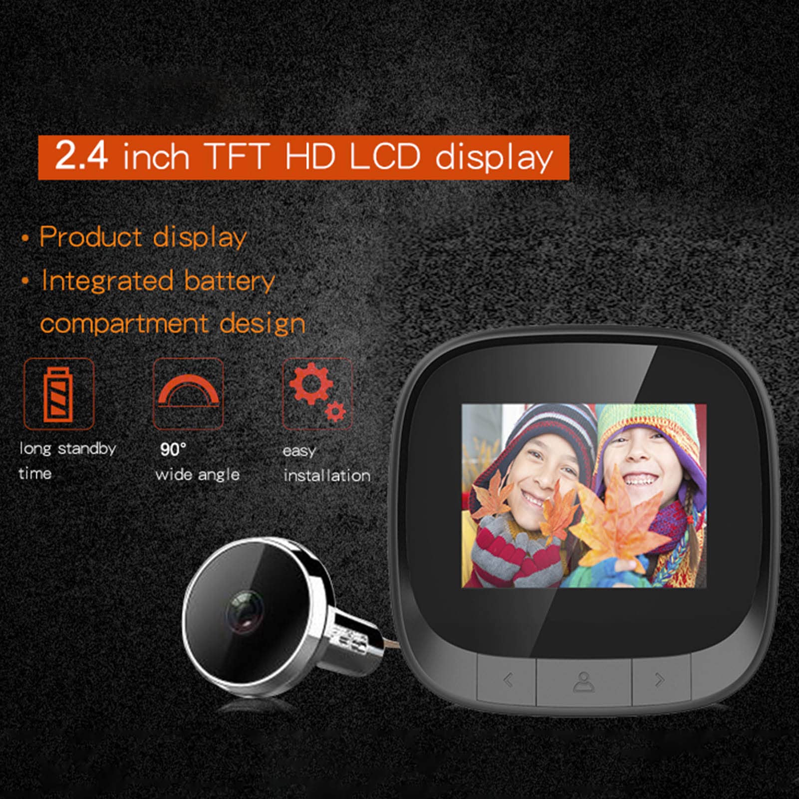 Spioncino Digitale per Porte, Telecamera Spioncino HD con Schermo LCD da 2,4 Pollici, Design Grandangolare a 90 Gradi con Fotocamera da 300.000 Pixel, Registrazione in Loop