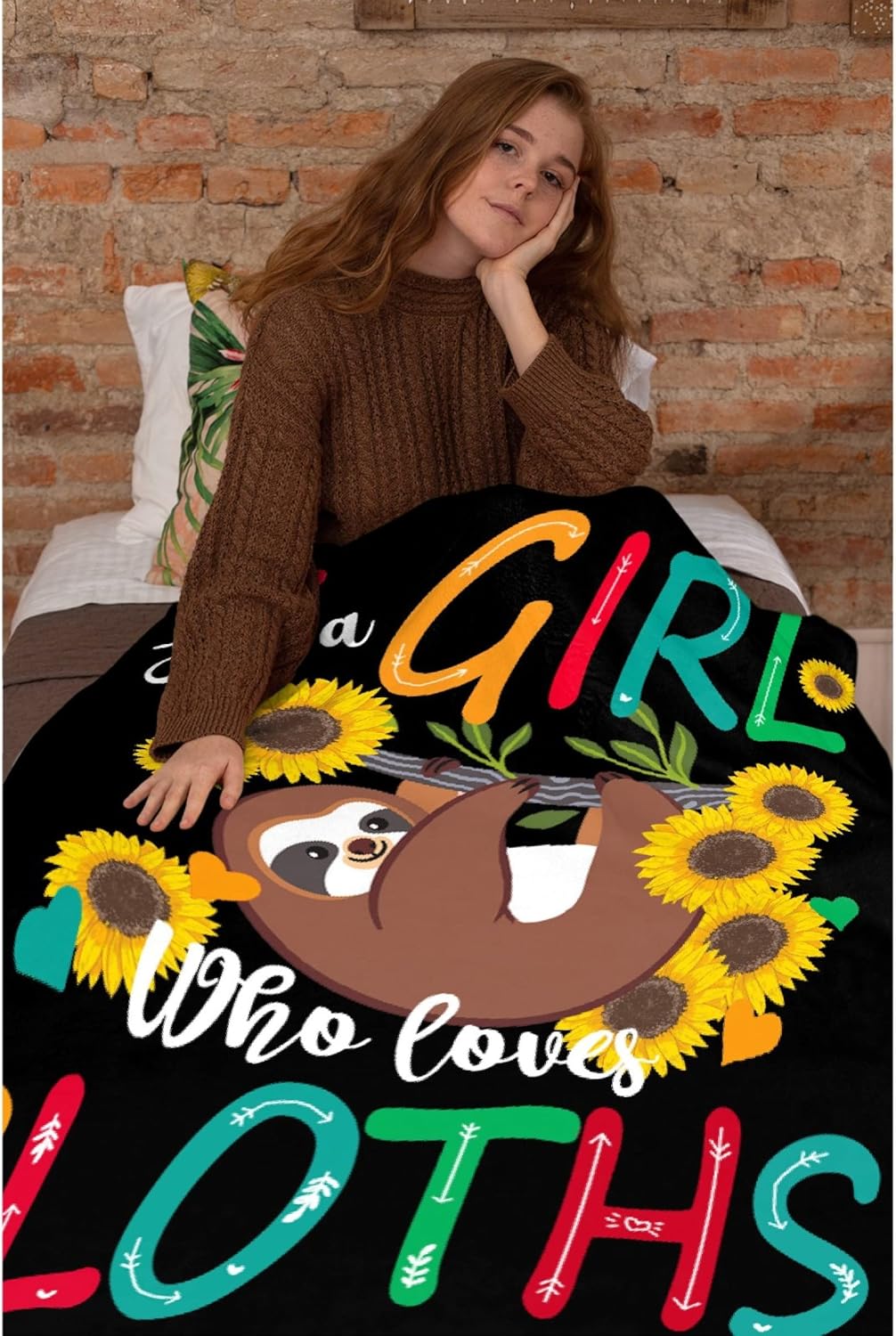 Crazy Clearance Just A Girl Who Loves Sloths Blanket Lightweight Flannel Fleece Healing Inspirational Message Throw Blankets Cozy Plush Microfiber All-Season Blanket for Bed/Couch/Sofa -Oversize 120x90 Inch XL