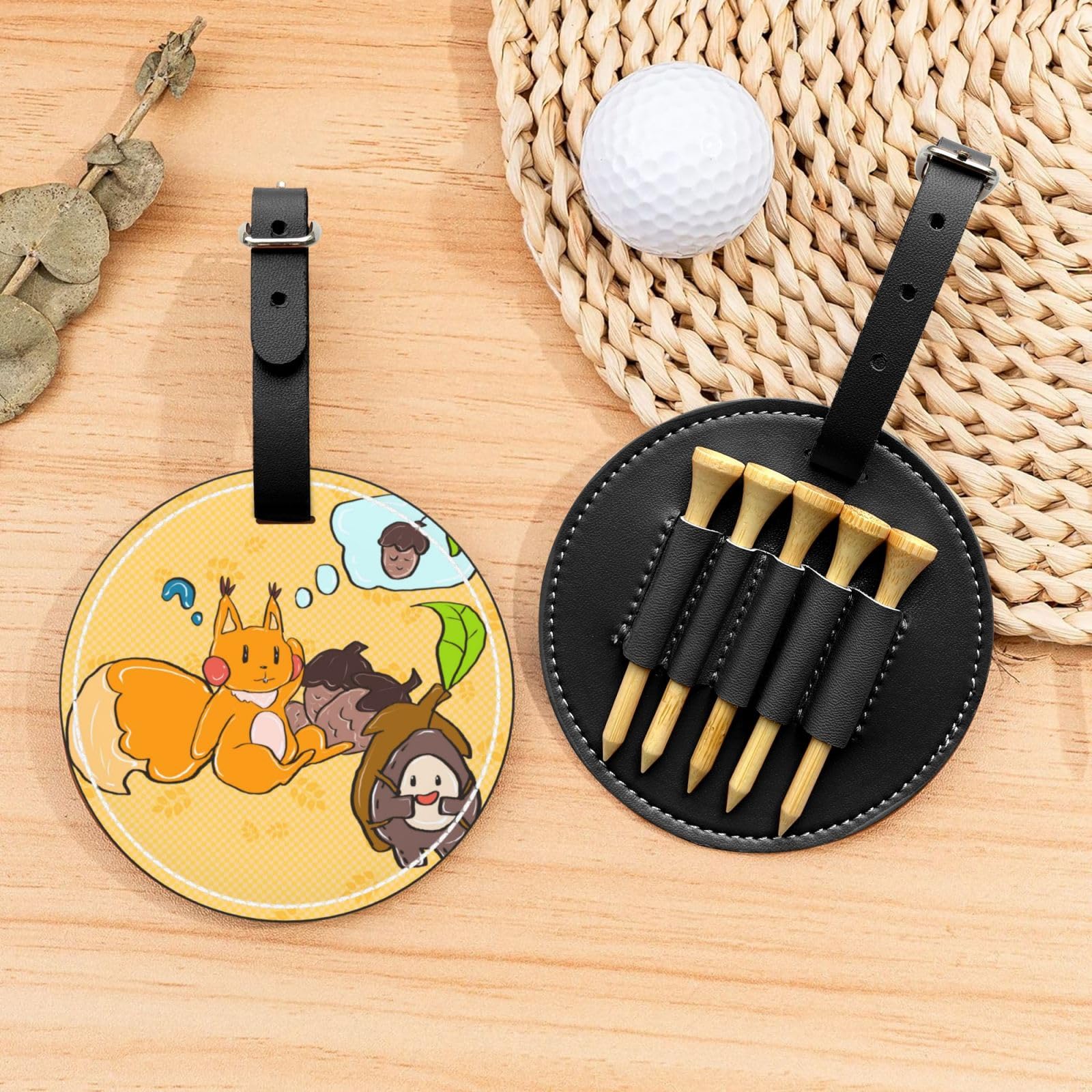 Sunflower Seed Squirrel Black Printed Golf tee Storage Bag - Portable Design, Easy to Organize tee