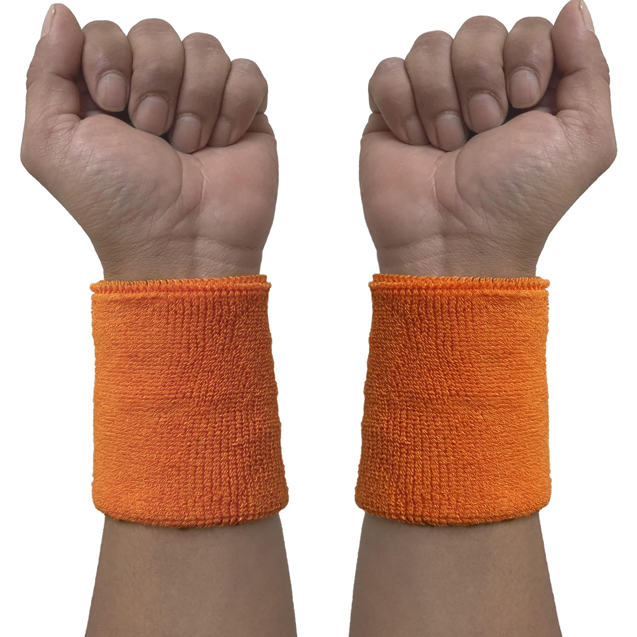 Couver Wrist Sweatband - Solid Cotton Terry Cloth Sport Wristband(1 Pair) (Light Orange)