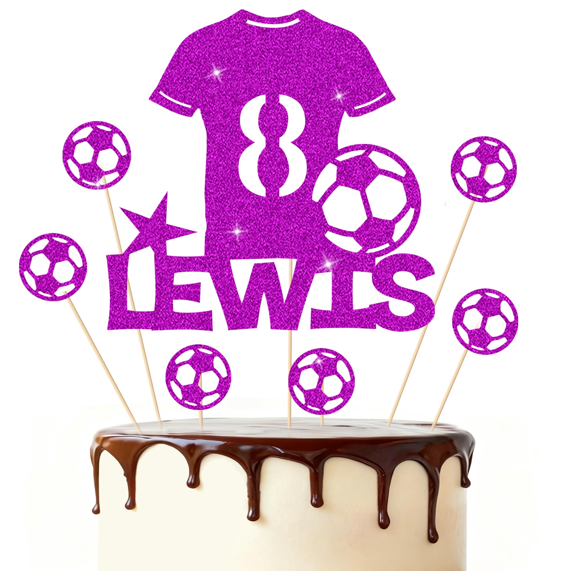 Football Cake Topper Personalised Birthday Cake Decorations Football Gifts for Kids Boys Men Husband Daddy Grandpa Football Lovers Cake Toppers (Purple)