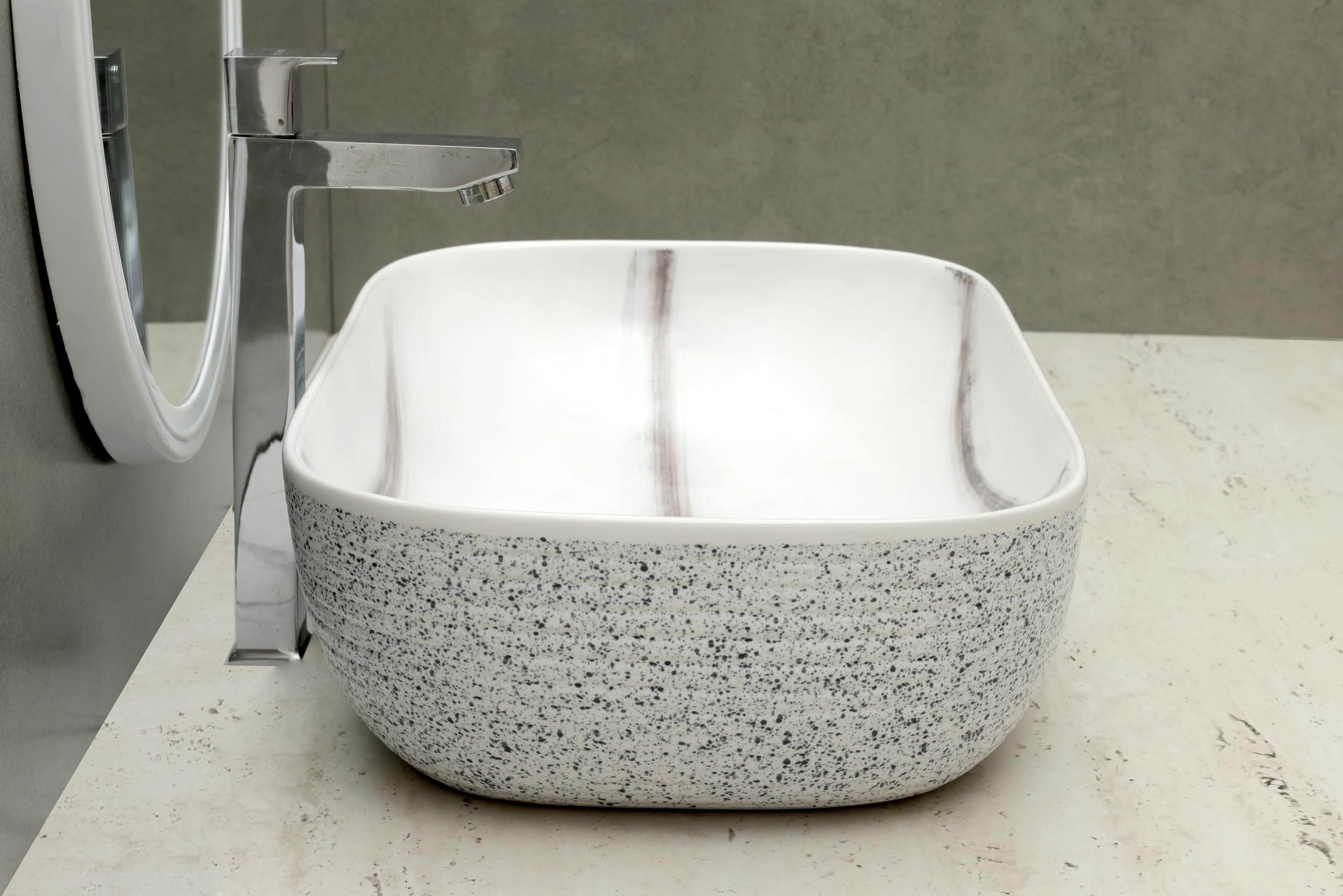 HISRE Bathroom Sink Wash Basin Table Top Wash Basin For Bathroom Over Counter Top Wash Basin For Living Room Washbasin Countertop Tabletop Ceramic Bathroom Kitchen Sink (18 x 13 x 5 Inch) (Style - 9), photo 3 of 4
