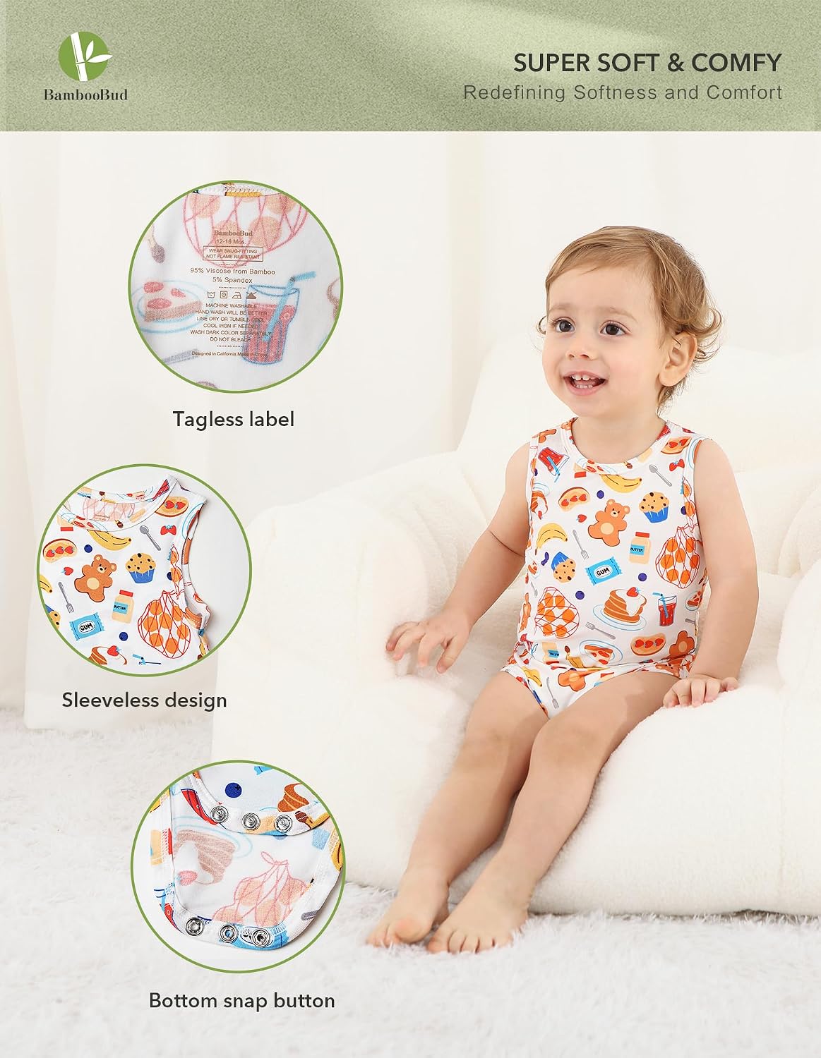 Baby Boy Girls Sleeveless Bodysuits Ultra Soft Tank Pajamas Infant Unisex Sleepwear
