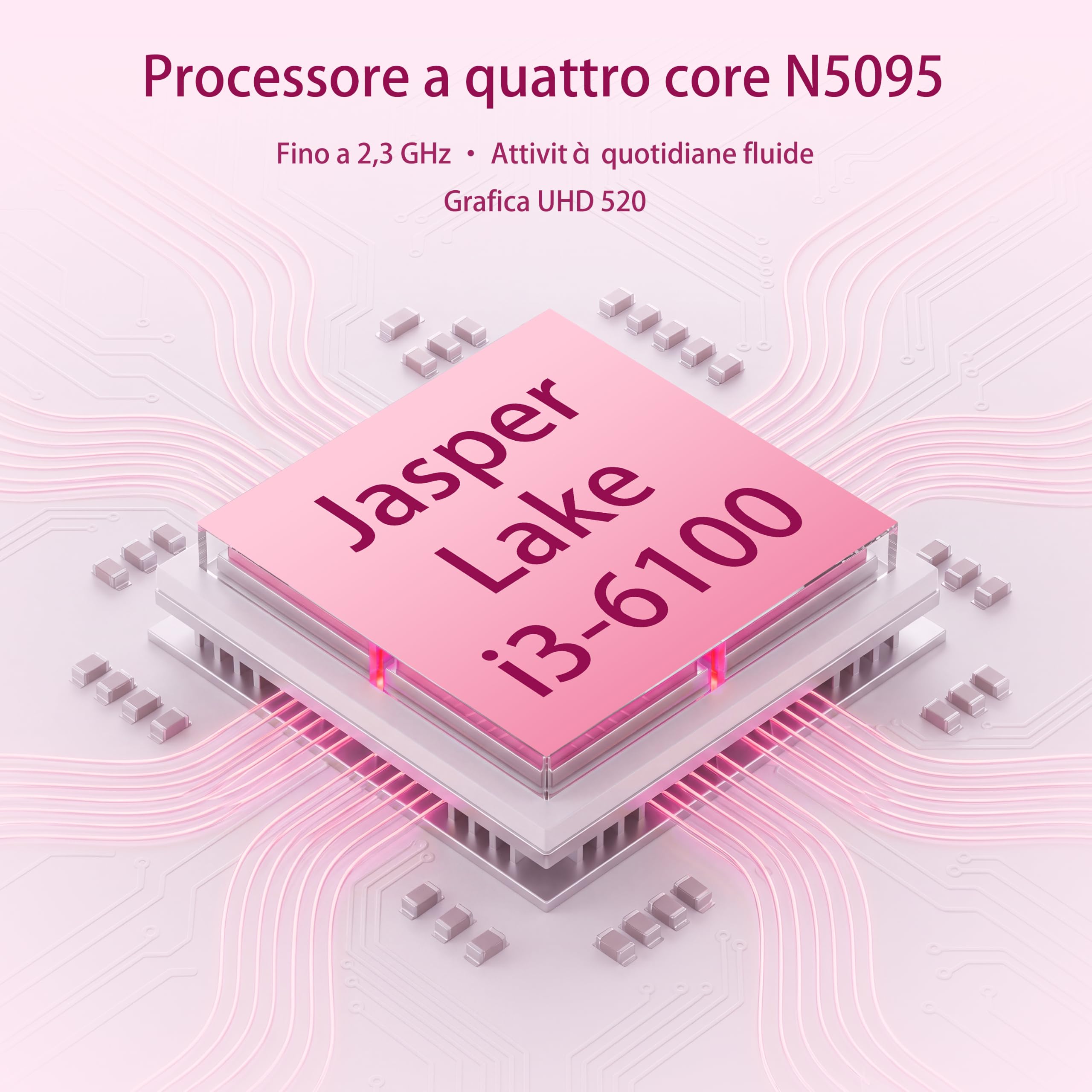 Amita Nuovo Notebook 2026 da 15.6 pollici con i3-6100U, 16GB, Lettore di impronte digitali, Tastiera retroilluminata, WiFi, BT5.0 Custodia Tastiera ITA, Rosa, ideale per Studenti e Business (GB, 256)