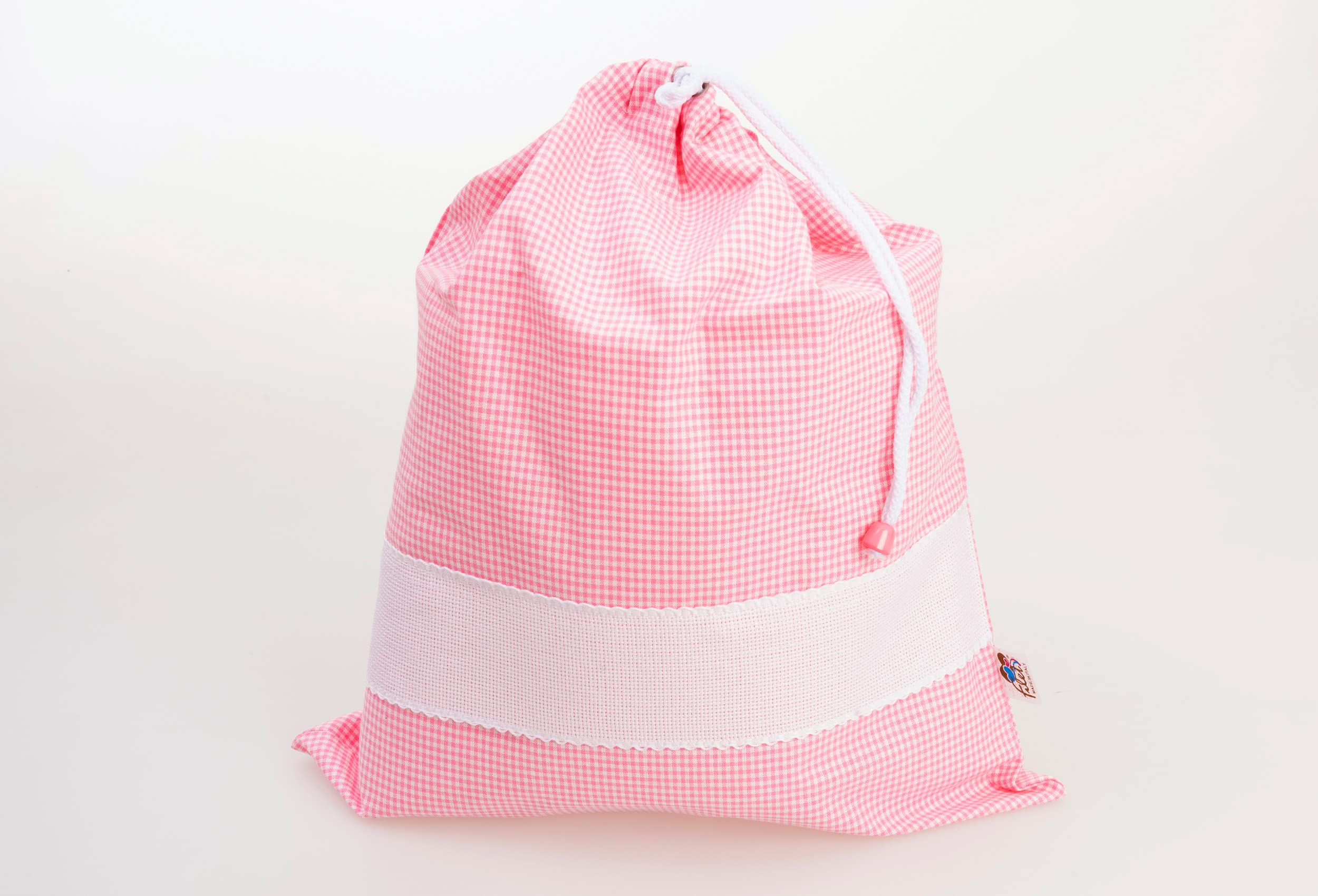 Sacchetto Asilo Quadretti Vichy Rosa 42x34 cm Tela Aida Personalizzabile Fatto in Italia