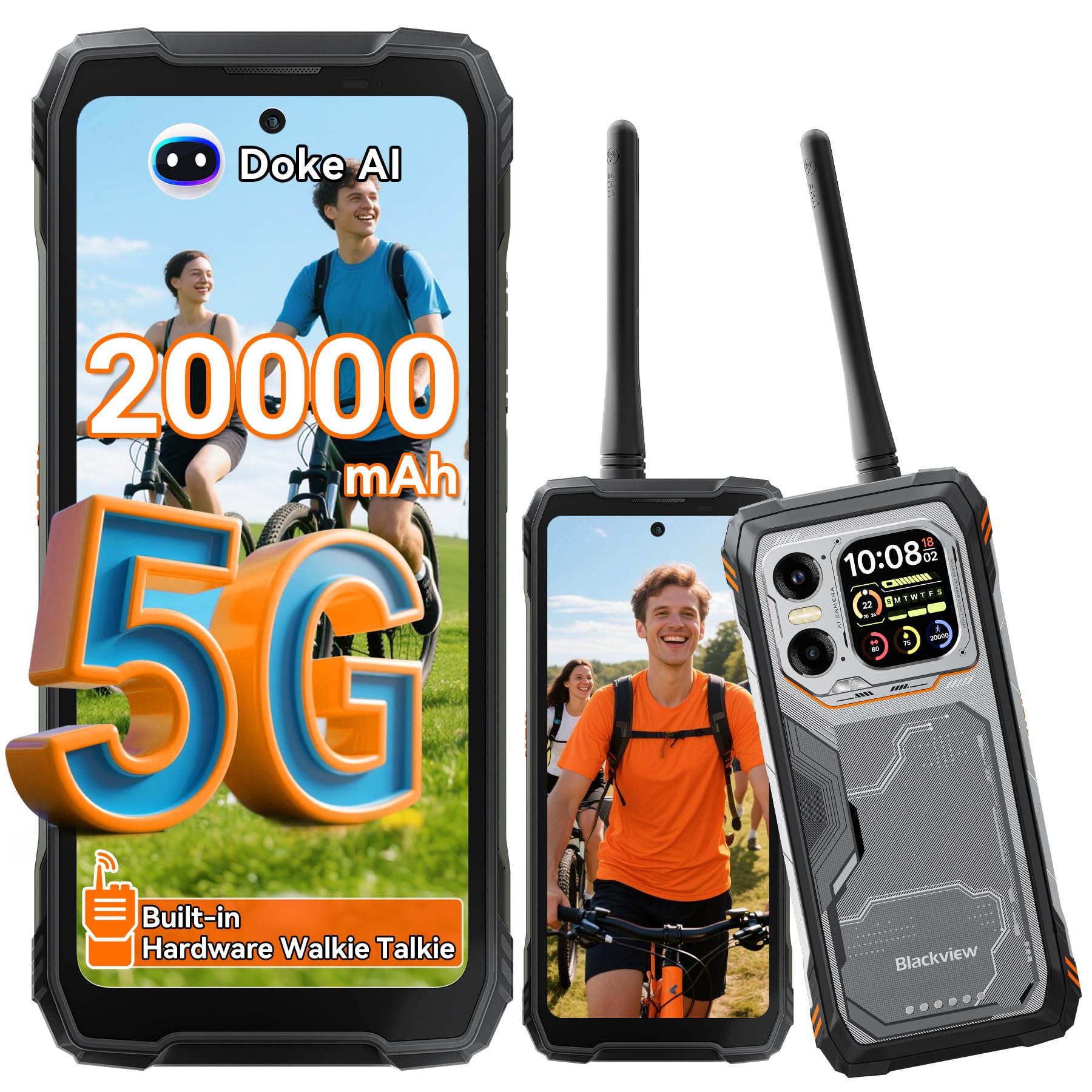 Blackview XPLORE 1 Walkie Talkie Gemini AI 5G Rugged Phone Unlocked Android 15,20000mAh/55W 48GB+512GB Rugged Smartphone, 6.78" 2.4K 120Hz 64MP+20MP