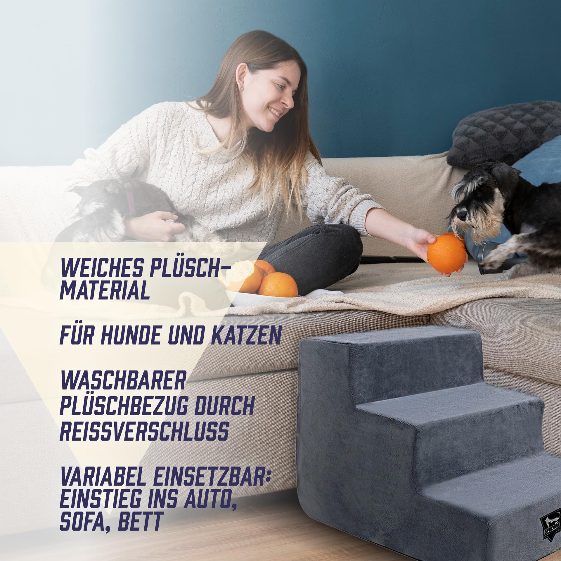 SPOCADO Albion huisdiertrap | 3-traps hondentrap met pluche overtrek
