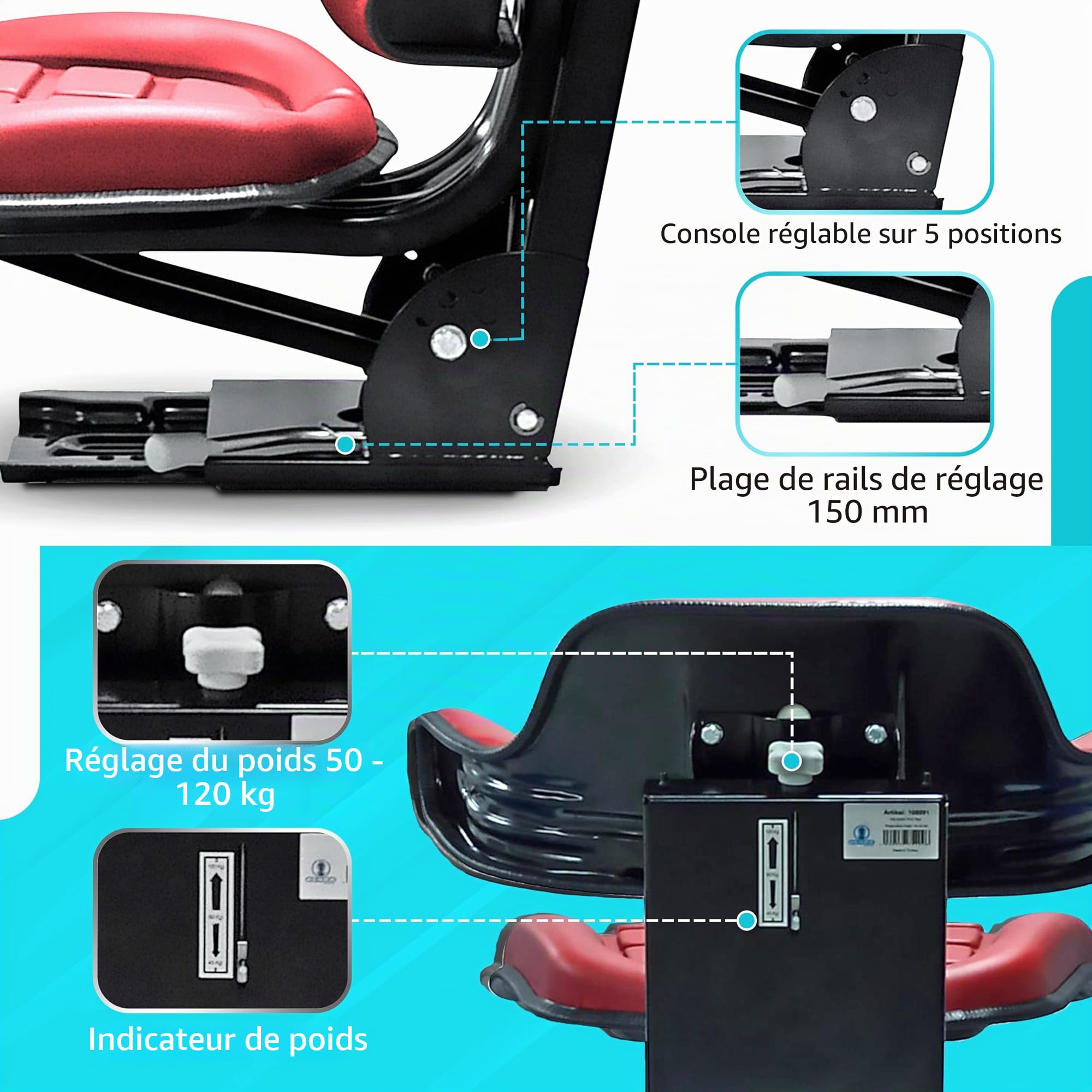 Siège du tracteur universel siège du chargeur de cour en KS 44/2V PVC rouge inclinable