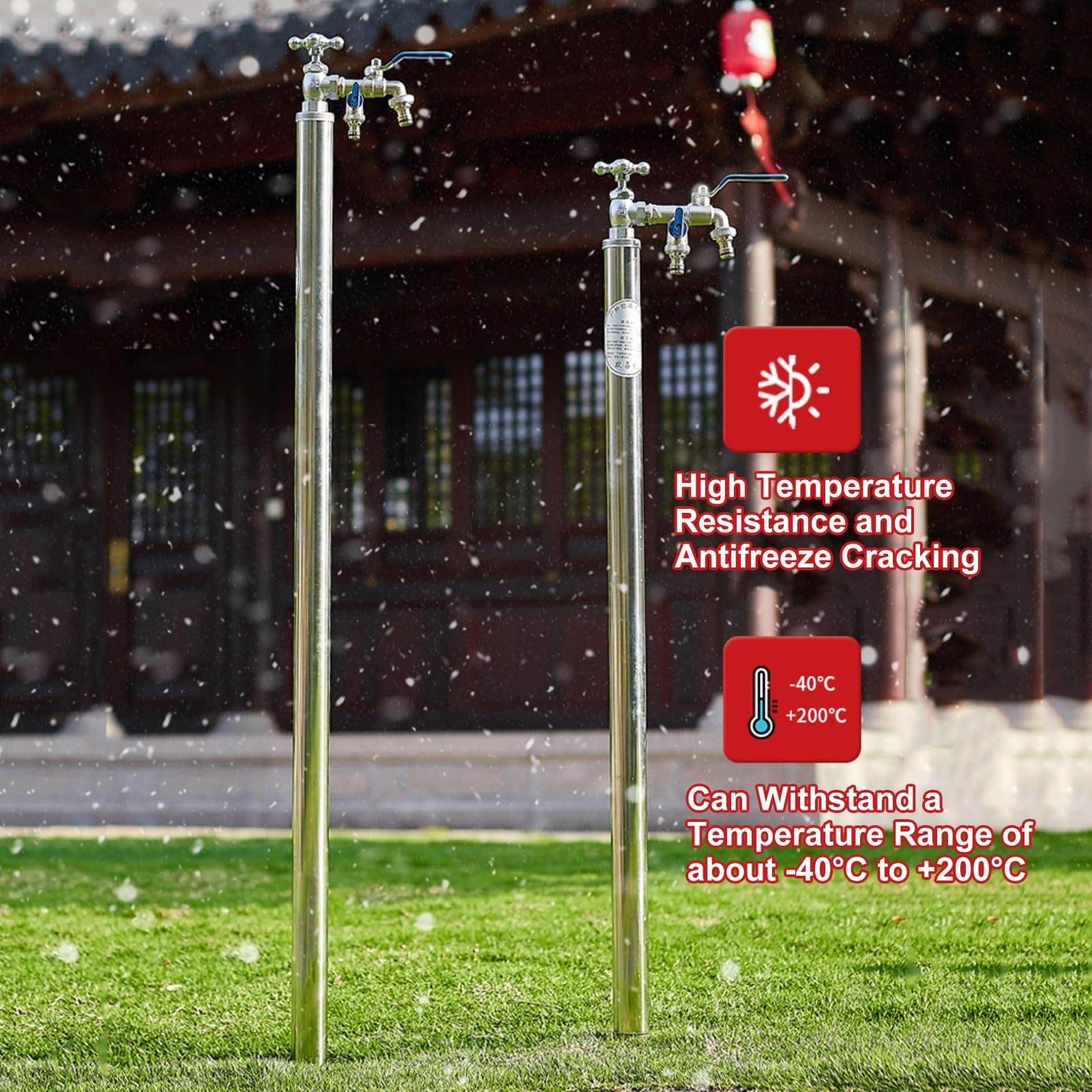 Columna de agua de jardín con grifo de 39 pulgadas, suministro de agua de doble grifo para uso en exteriores, manguera de jardín de 1 2 pulgadas, ideal para lacaping y jardinería