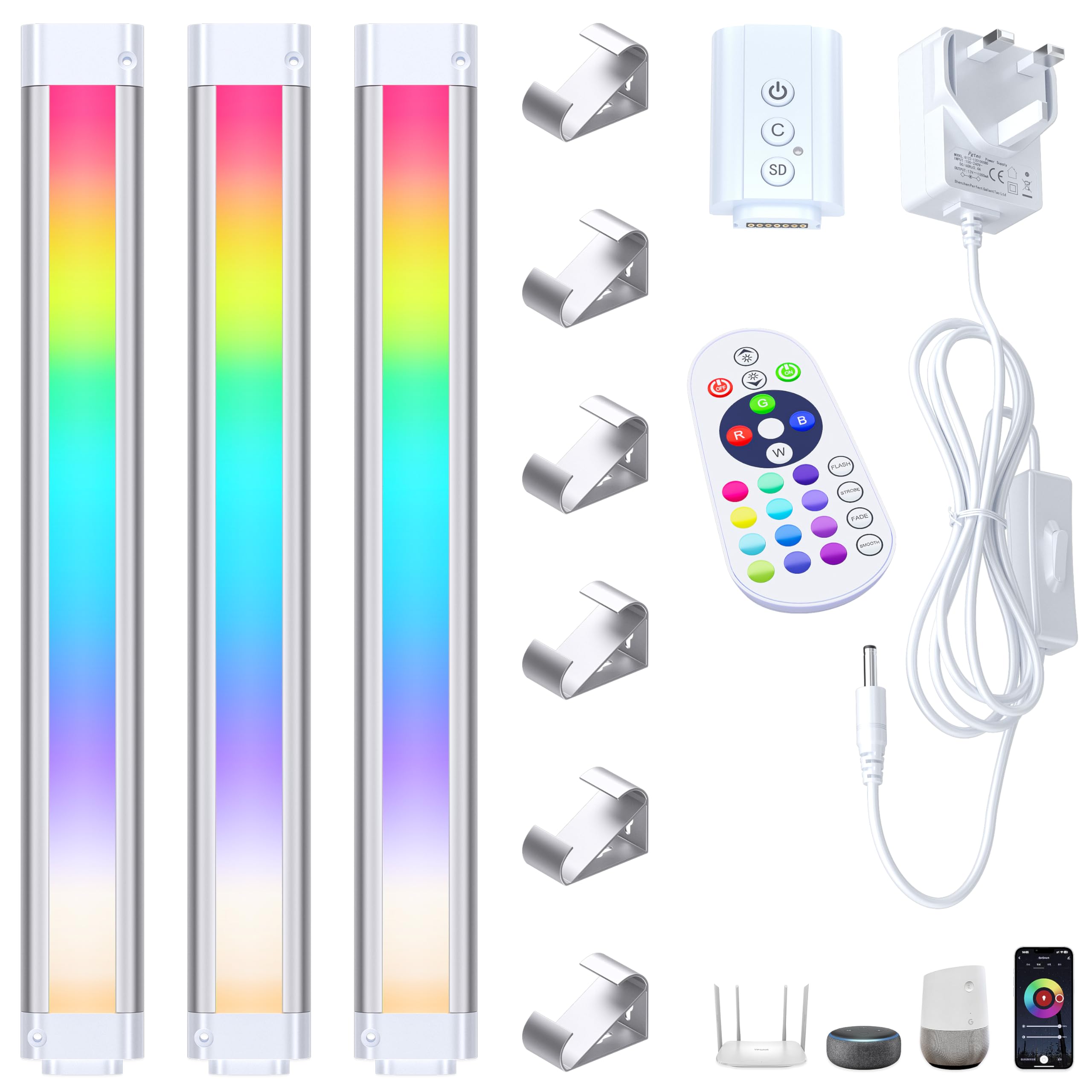 LAMPAOUS Under Cabinet Lighting Kit, Dimmable Kitchen Undercounter Lights, White & Color Ambiance Smart LED Bar Compatible with Alexa, Google Home (3-Bar 12 Inch Kit)