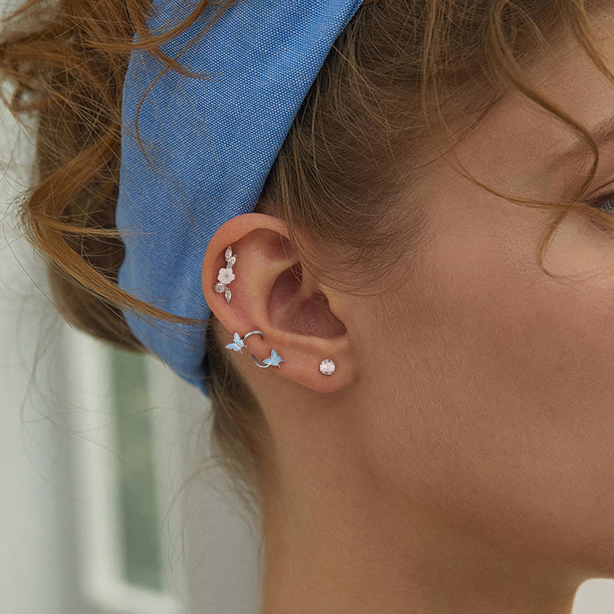 JeweBella 9 Pezzi 16G Orecchini Donna Acciaio Chirurgico Piercing Orecchio Argento/Oro Orecchini Cuore Fiore Set Piercing Orecchio Trago Helix Conch