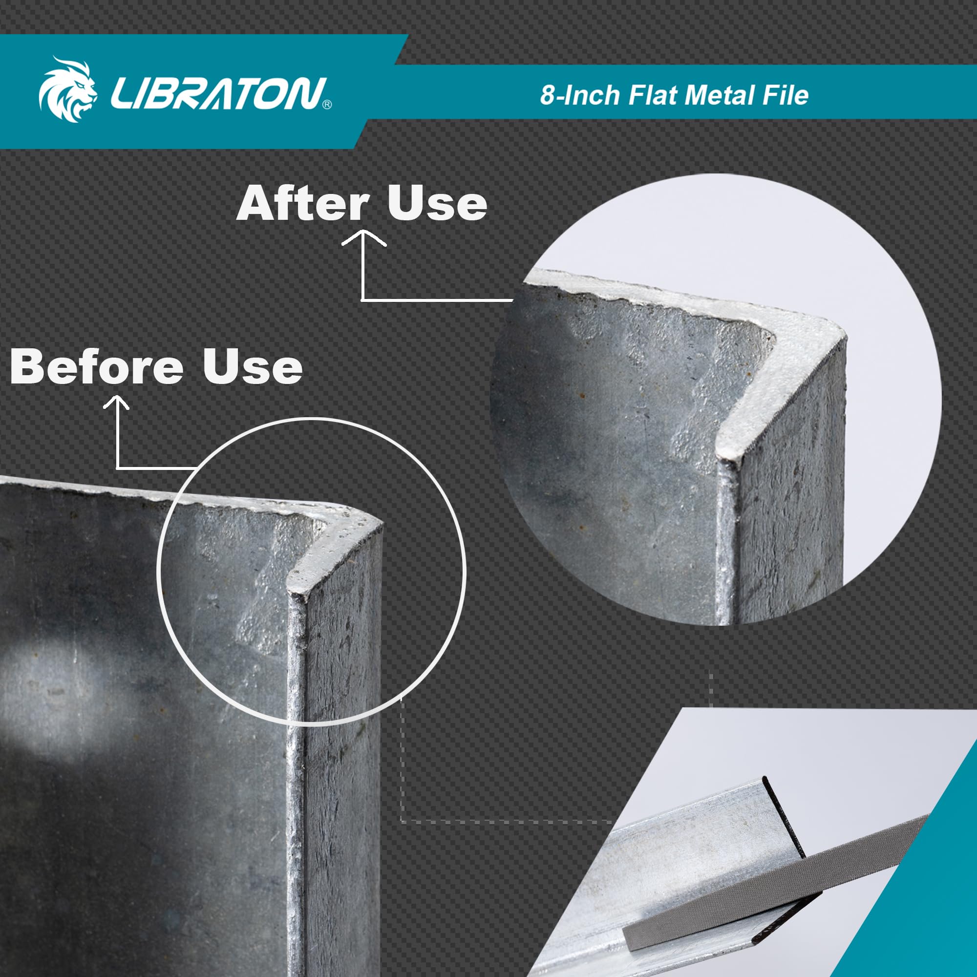 LIBRATON Lima Piatta per Metallo da 200 mm, Lima per Metallo, Lima Manuale per Metallo, Lavorazione dei Metalli, Legno, Plastica, Lima Piatta per Rifinire, Modellare e Raschiar