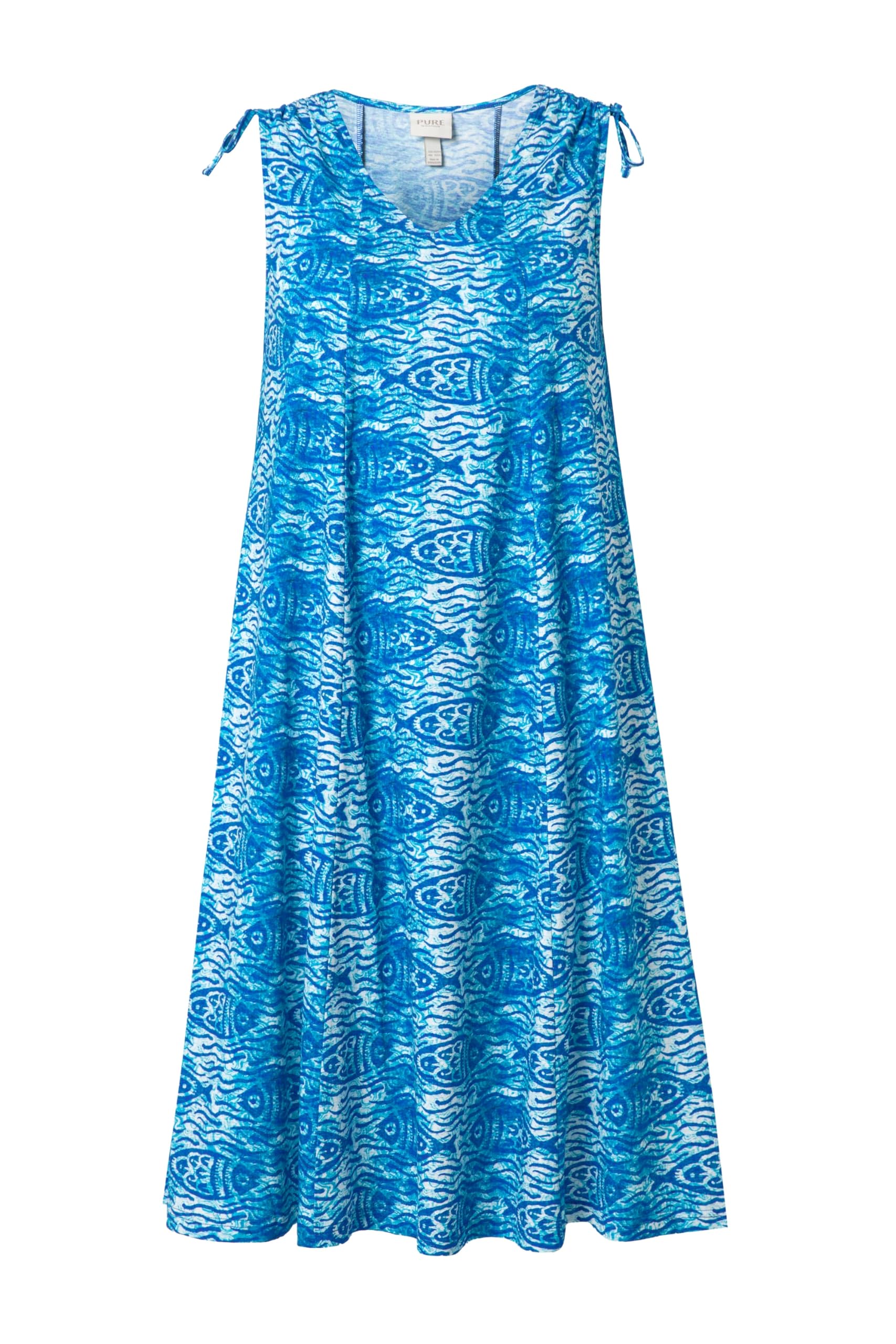 Ulla Popken Damen große Größen Übergrößen Plus Size Midikleid, Fische, V-Ausschnitt, ärmellos, Biobaumwolle 849926