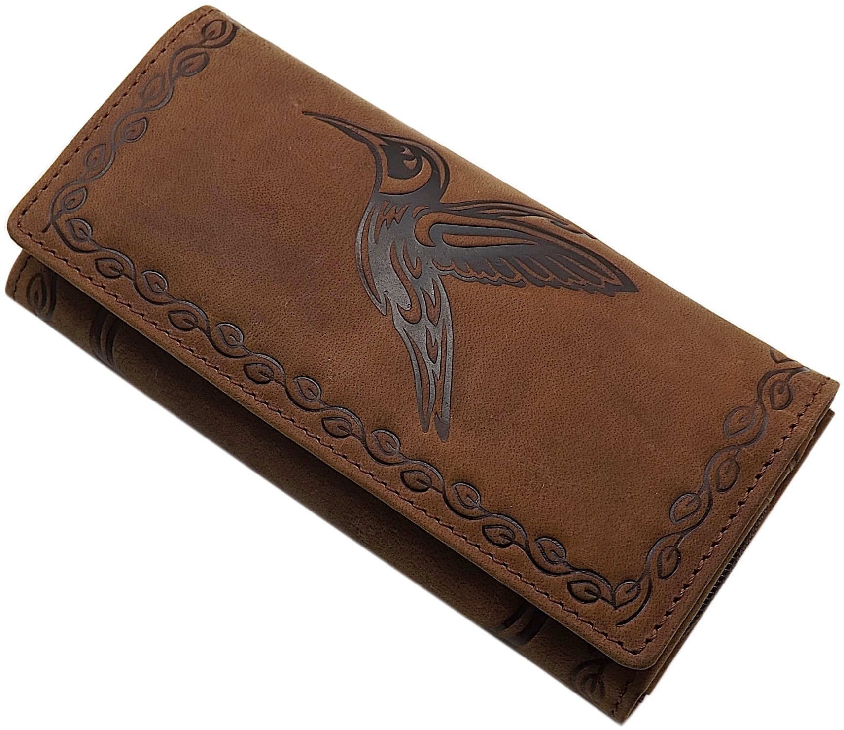 myledershop Gran Cuero de búfalo señora Cartera con picaflor-Motivo con Bloqueo RFID y NFC (Coñac)