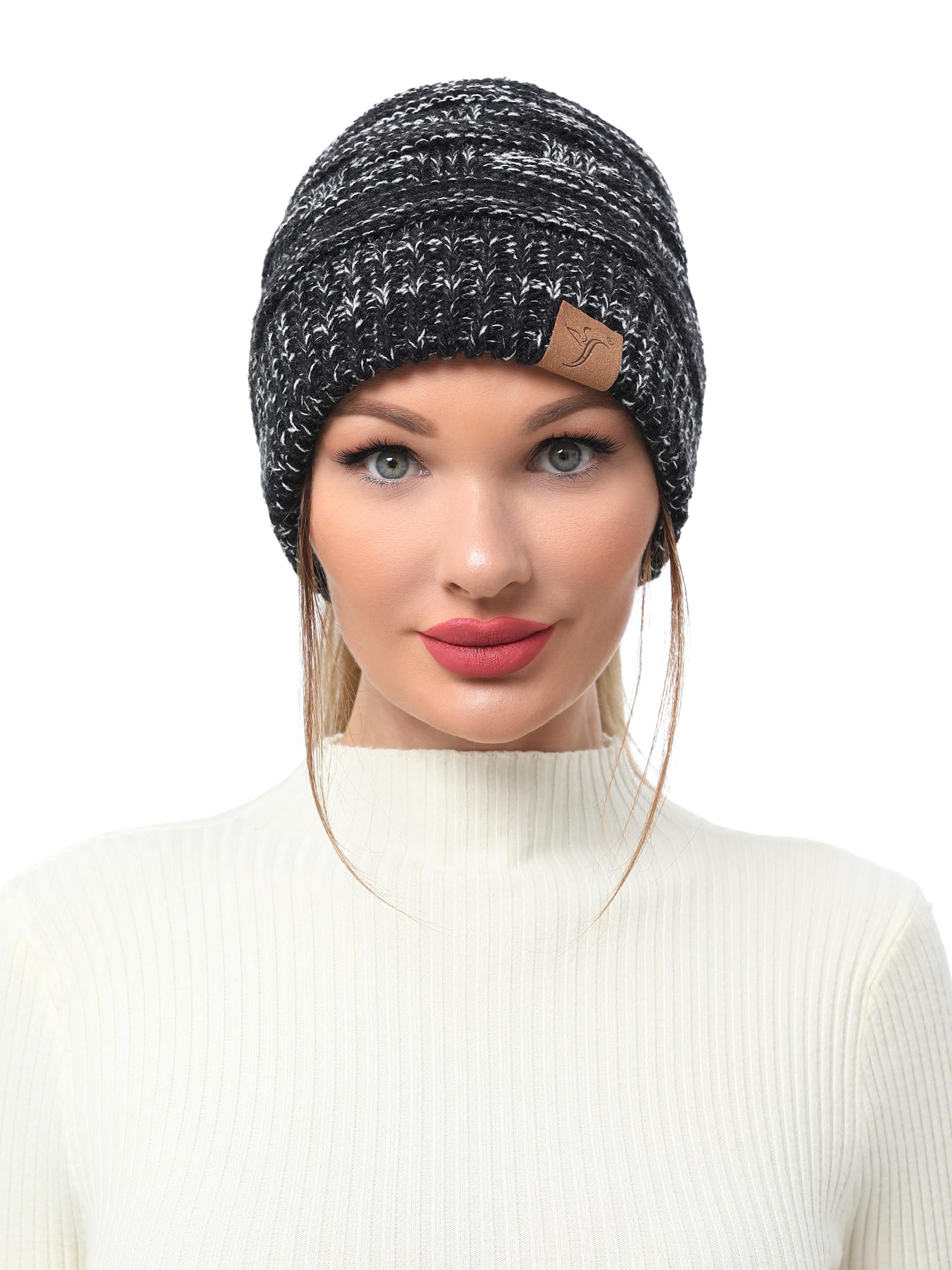 soul young Women's Acrylic Beanie Hat (Black_Free Size) 4