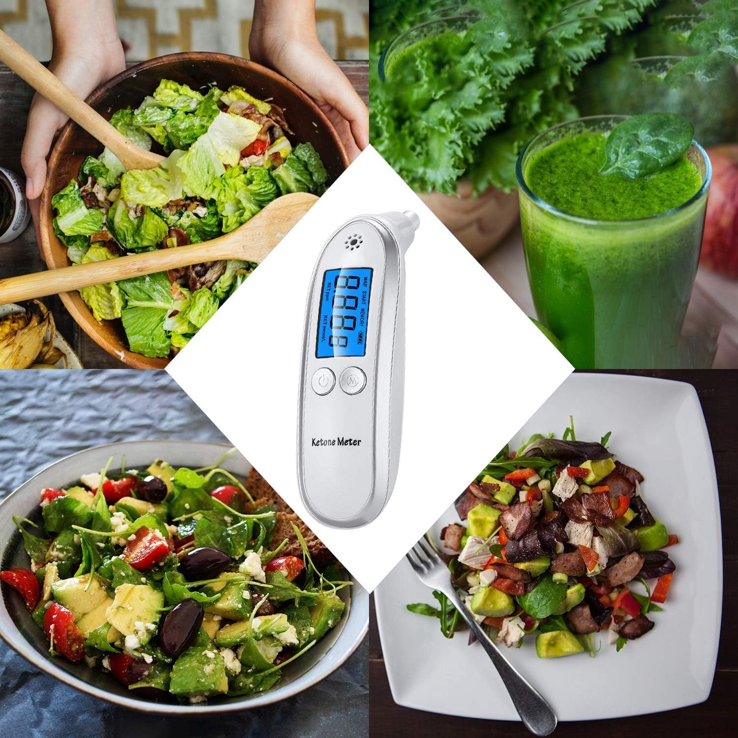 Ketone Breath Meter mit Mundstück, nicht-invasiver Ketose Atemtester ohne Blut oder Urin, sichere Atemmessung für zuverlässige Kontrolle des Ketoselevels, ideal für Keto Diät, Fasten, Low Carb