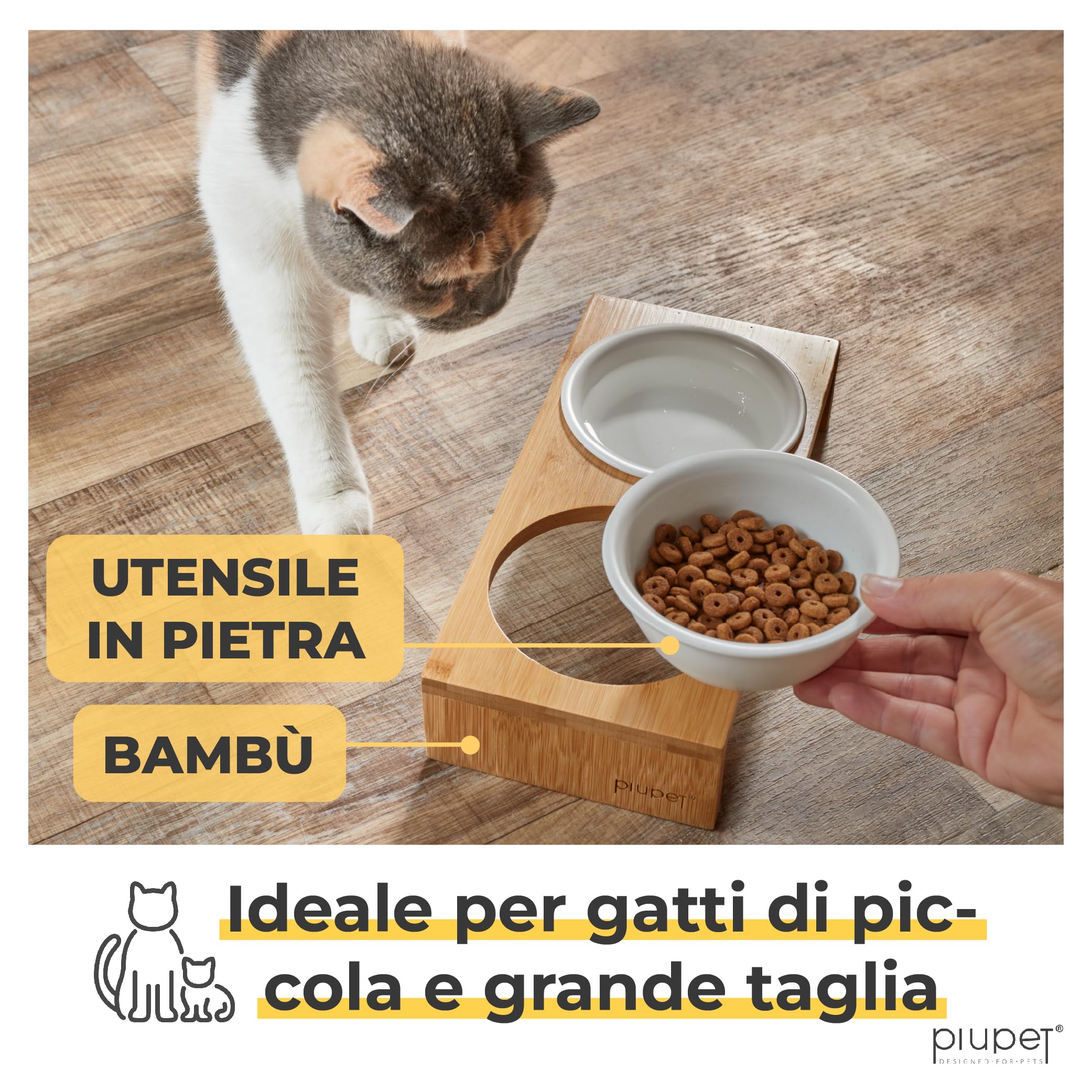 PiuPet® 2 Ciotole rialzate per gatti cani, 250ml, piccole
