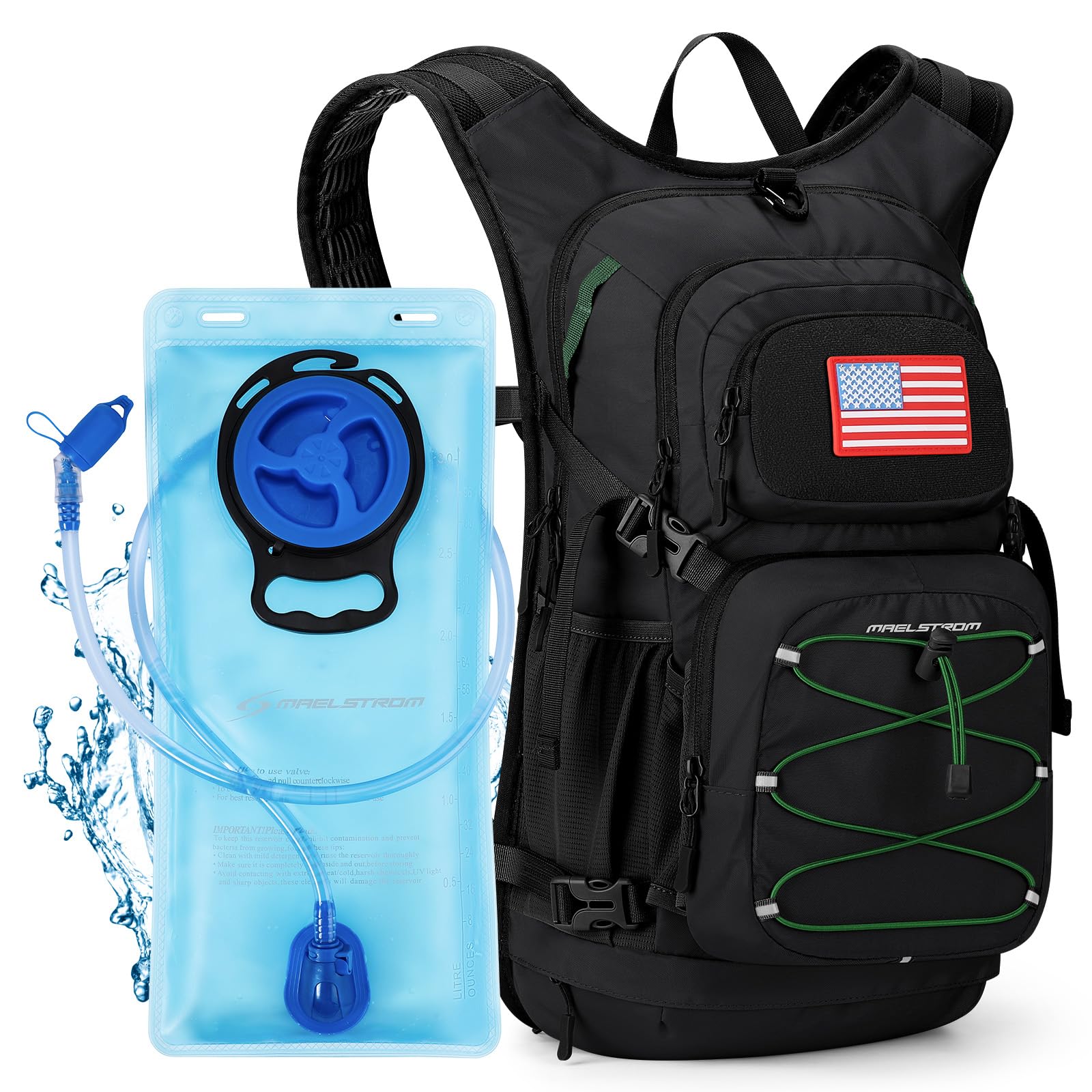Maelstrom Hydration Hiking Backpack with 2L/3L Water Bladder, High Flow Bite Valve Water Backpack Men Women Lightweight Insulation for Hiking, Cycling