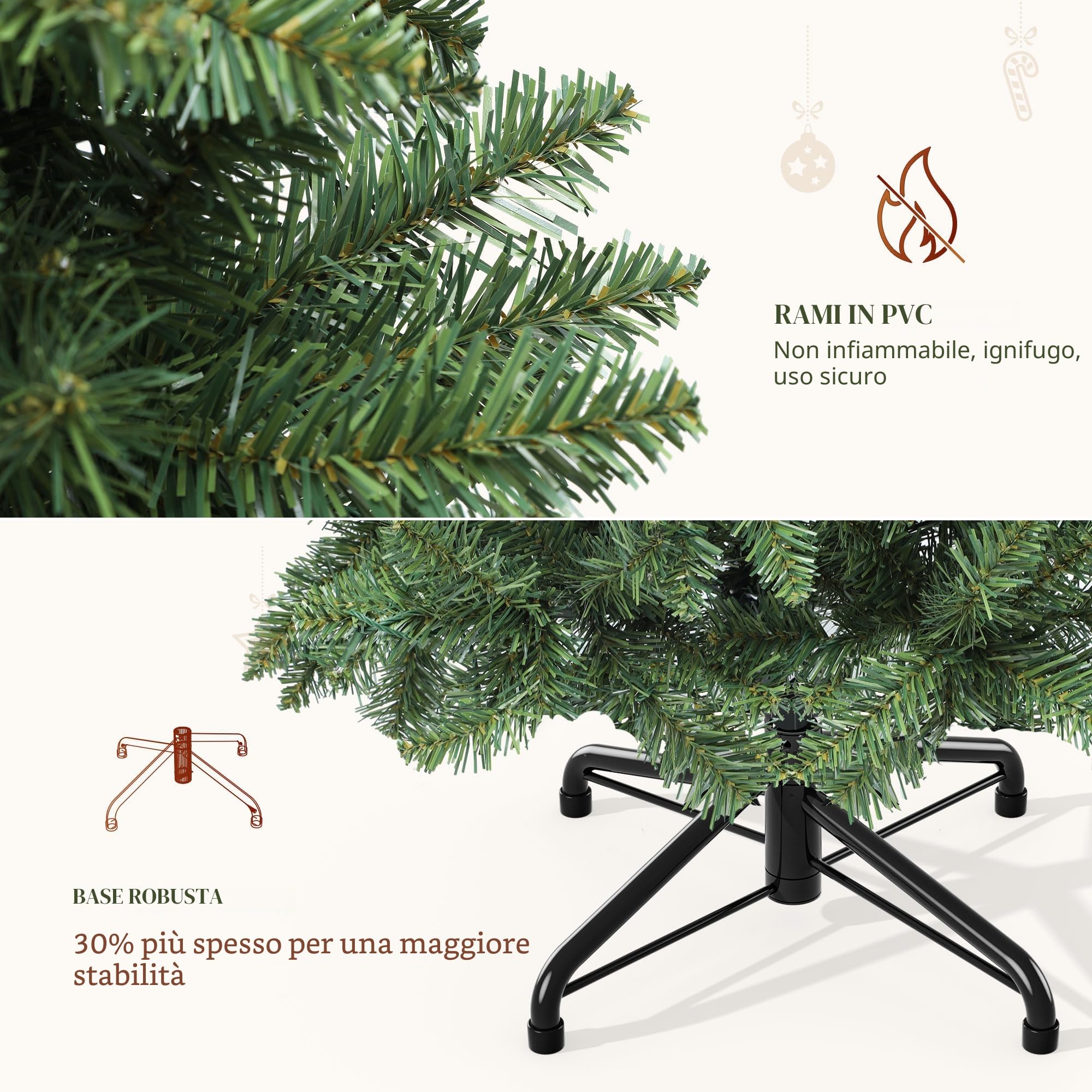 YITAHOME Albero di Natale Artificiale Sottile 182 cm con 200 Luci LED, ca. 700 Punte, Albero di Natale Realistico con Telaio Pieghevole & Supporto in Metallo, 182 x Φ65 cm
