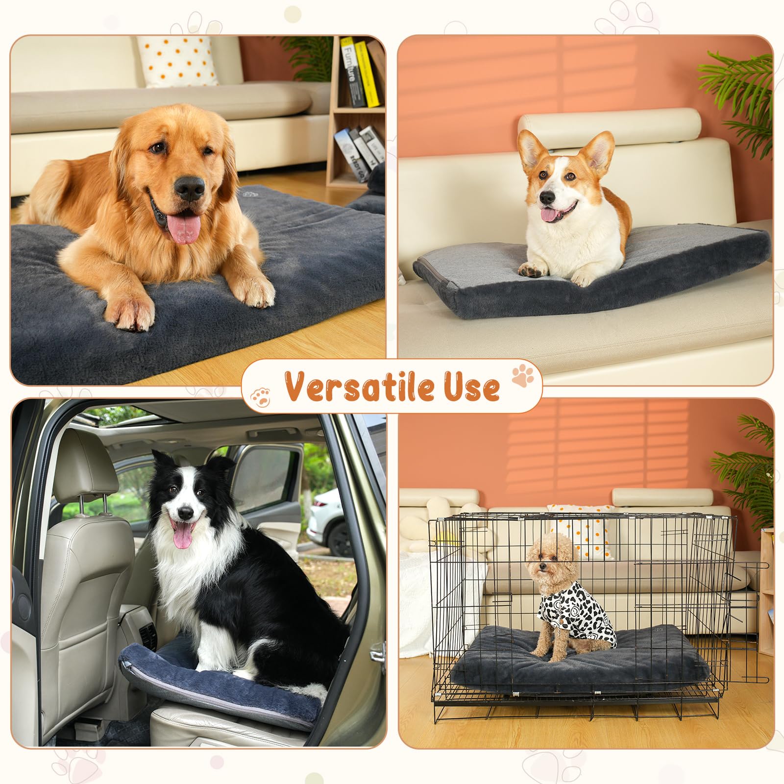 EMPSIGN Élégant tapis de cage pour chien réversible (frais et chaud), doublure imperméable, housse amovible lavable en machine, soutien ferme pour chiens de petite à XXL, gris