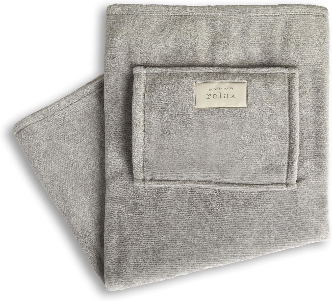 DEMDACO Note to Self Relax Soft Snuggly Grey 36 x 48 Polyester Knit Lap Blanket with Hand Pocket