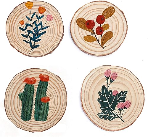 Miniatura 7 de ZOENHOU 40 piezas de rebanadas de madera natural de 3.5 a 4 pulgadas para manualidades, posavasos de círculos de madera sin terminar con corteza
