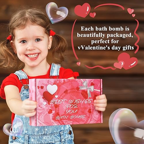 Miniatura 7 de 6 bombas de baño en forma de corazón de San Valentín con juguetes sorpresa en el interior de bombas de baño de burbujas, juego de regalo de bolas de