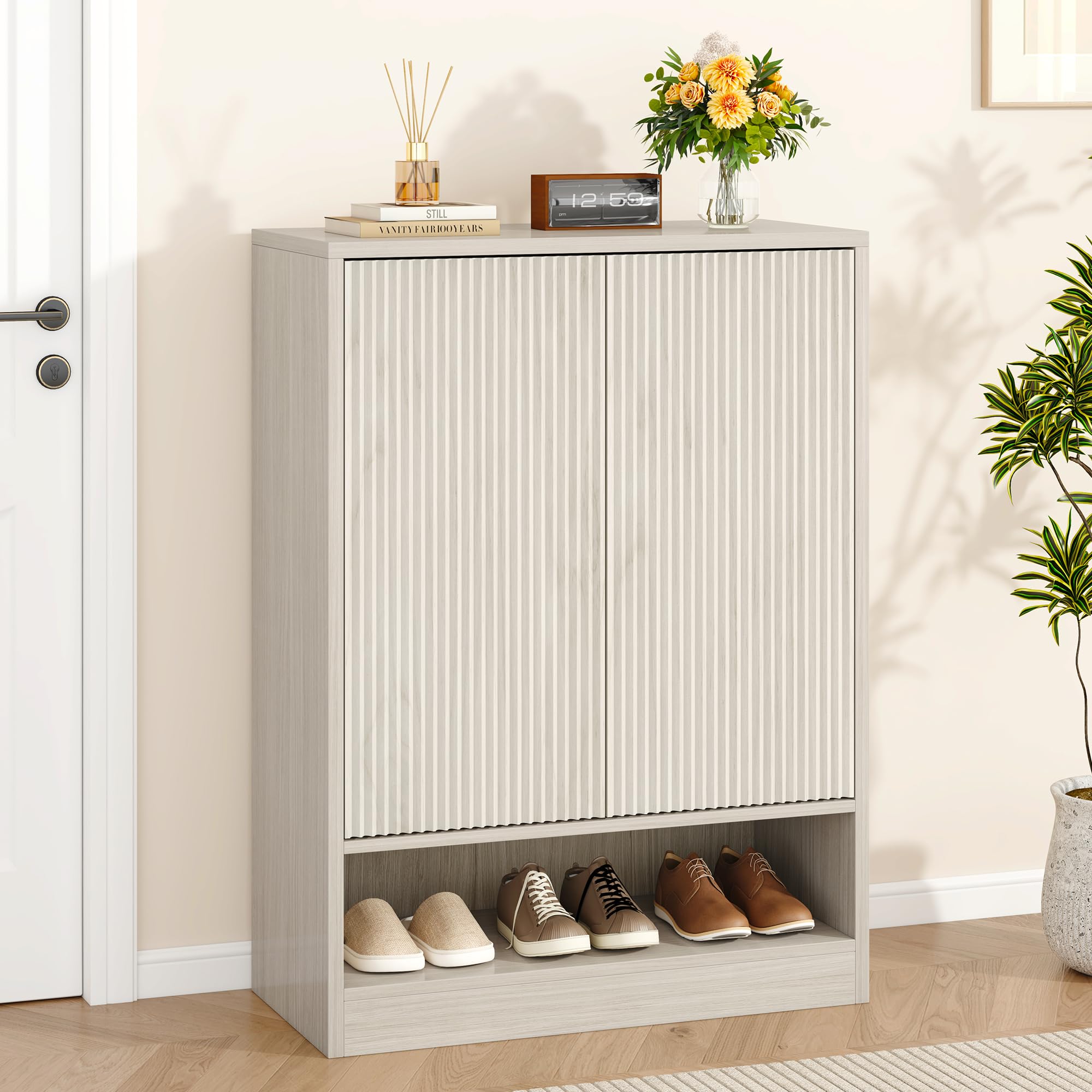 Shoe Cabinet with Doors, 41" Tall Entryway Shoe Organizer, Grey
