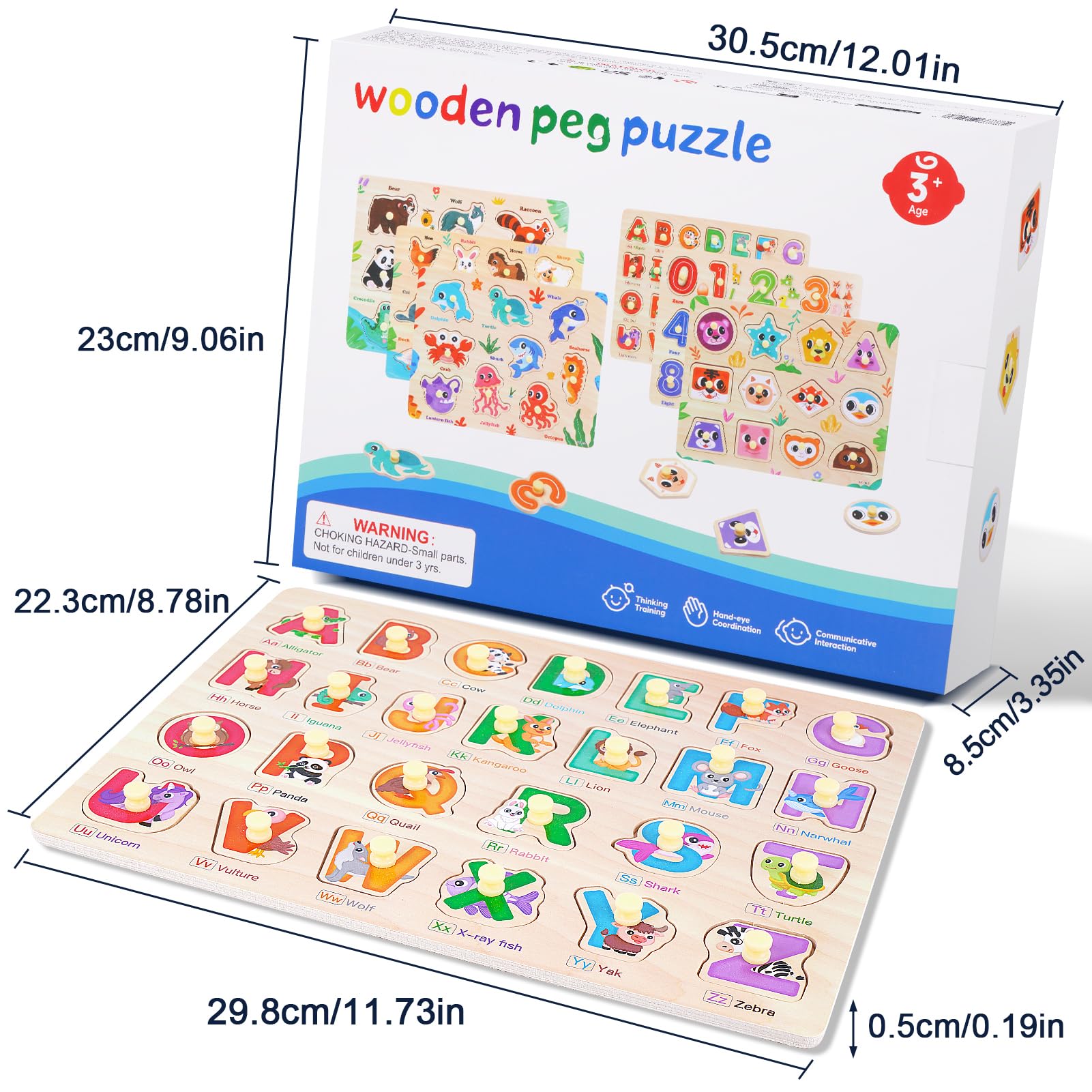 6PCS Kinder Holzpuzzle Spielzeug ab 3 Jahre, Montessori Spielzeug Puzzle ab 3 4 5 Jahre, Kinderspielzeug Steckpuzzle - Lernen Alphabet, Zahlen, Formen, Tiere, Lernspiele Geschenke für Jungen Mädchen