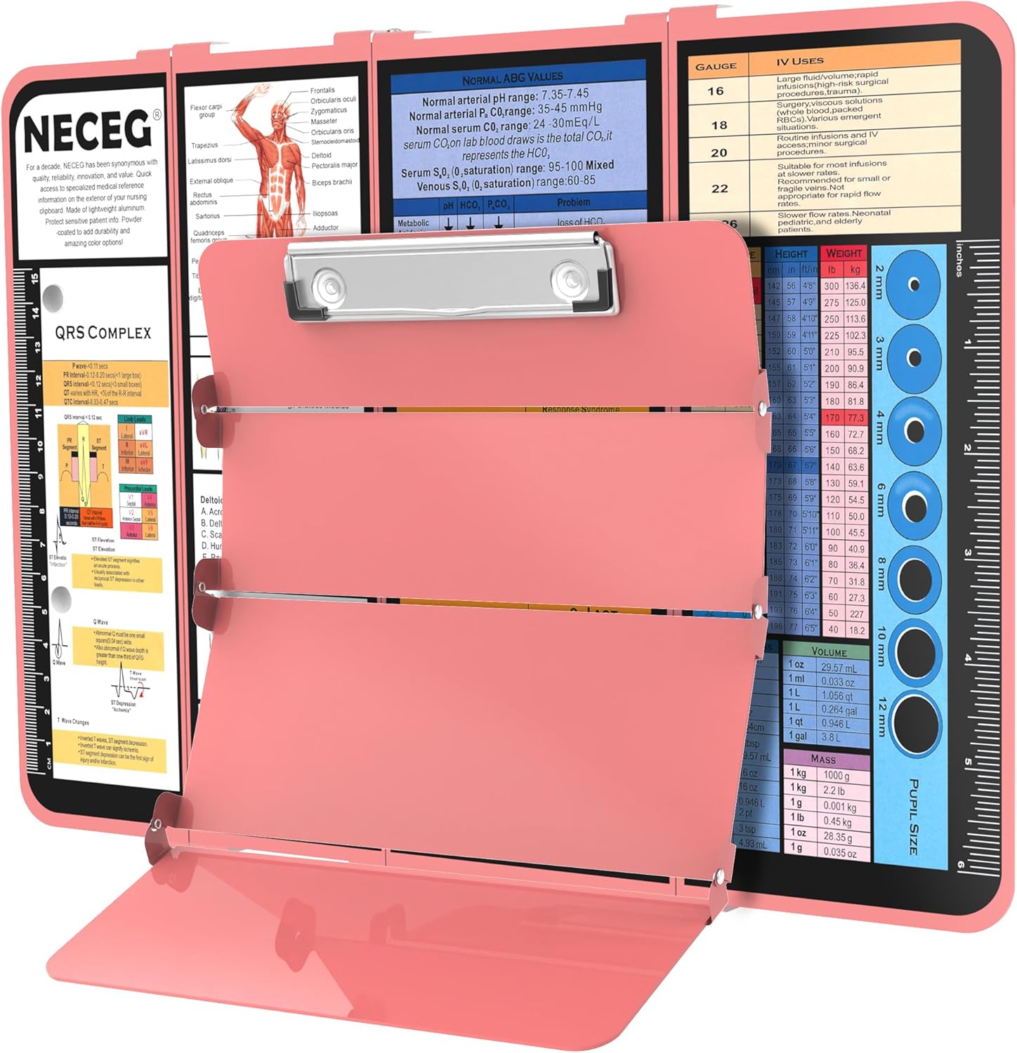 Nursing Clipboard Foldable Edition Cheat Sheets Aluminum 4 Layers Pocket Size Size Pen Clip Pocketfor Nurses Students School Doctor- Rose