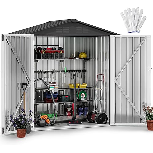 DWVO 6x4ft Storage Shed for Outdoors, Metal Sturdy Weatherproof Tool Locker with Secure Door and Ventilation for Equipment, Mowers, Bikes, Outdoor Spaces, Dark Gray