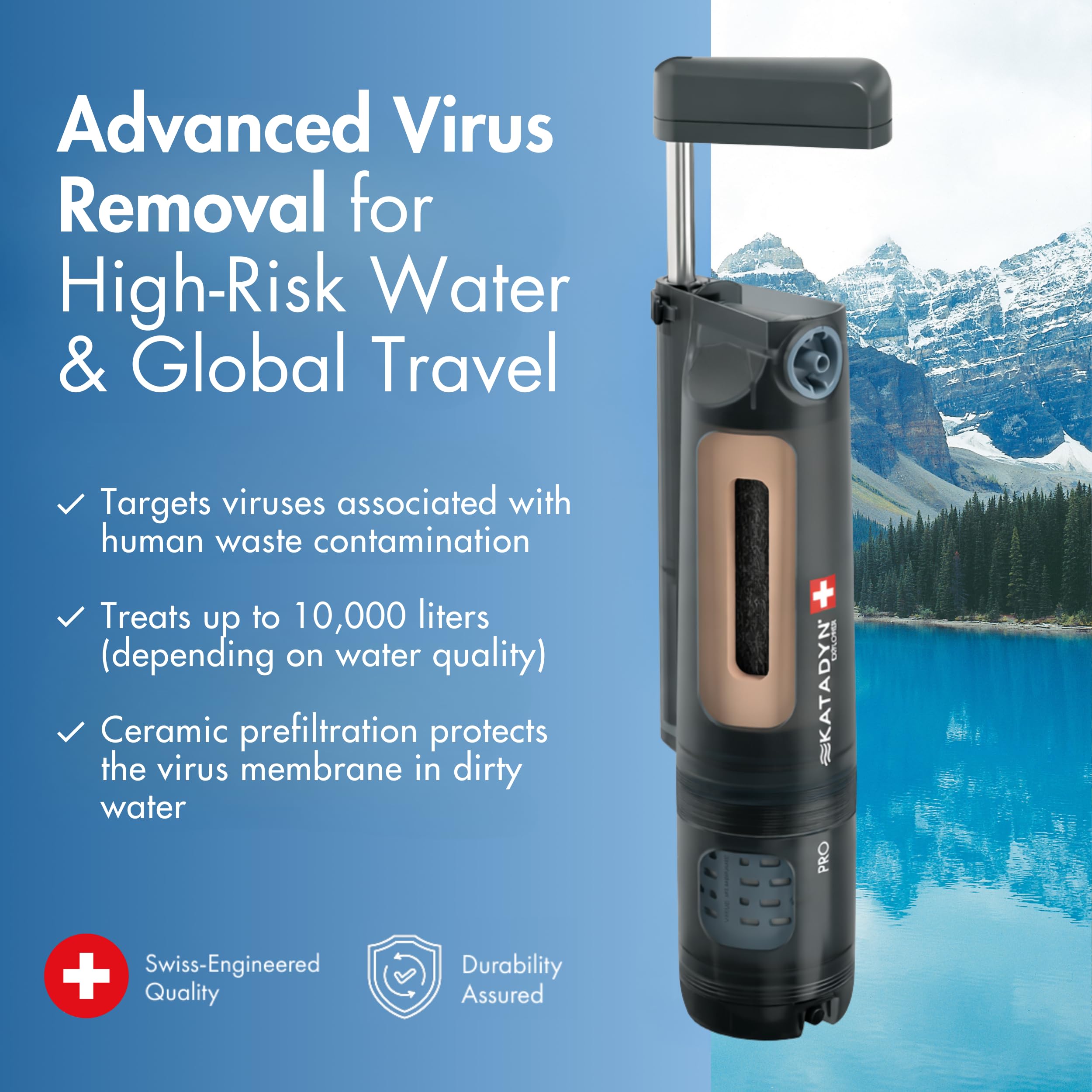 Filtre à eau Katadyn Explorer Pro Outdoor | Technologie de filtration en 3 étapes pour le camping, la randonnée, les expéditions, les voyages et la survie en milieu naturel, jusqu'à 20 000 litres