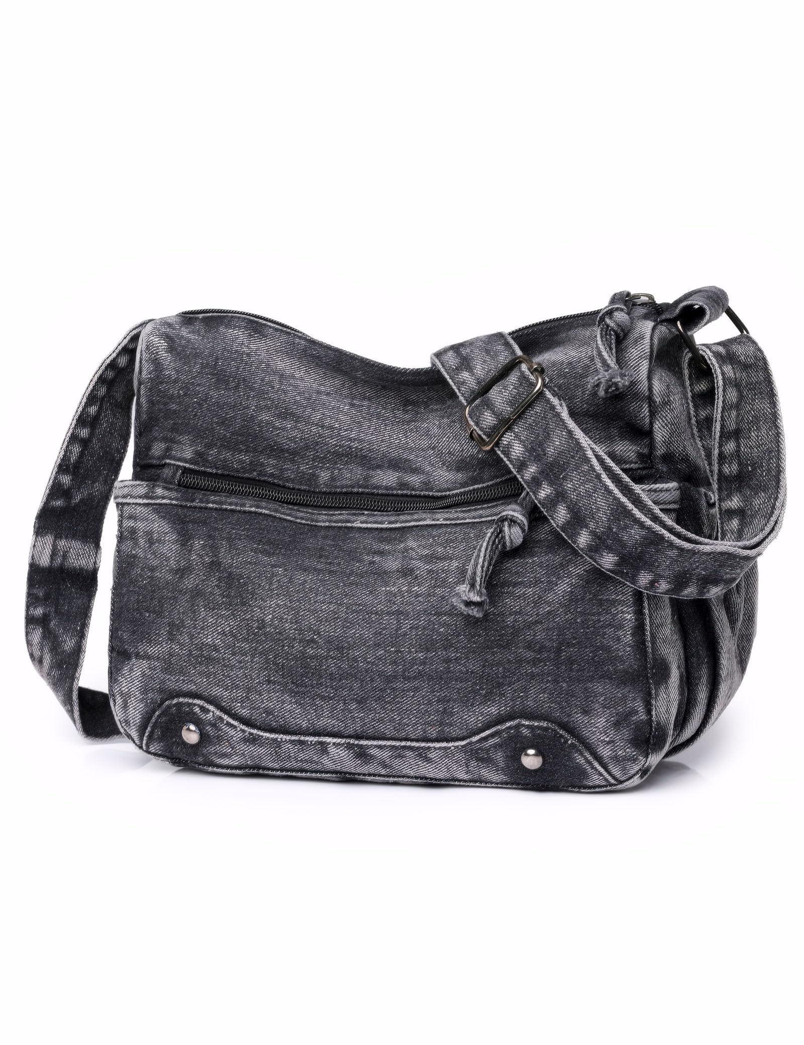 Borsa a tracolla in denim vintage da donna, tracolla regolabile, borsa a tracolla blu casual