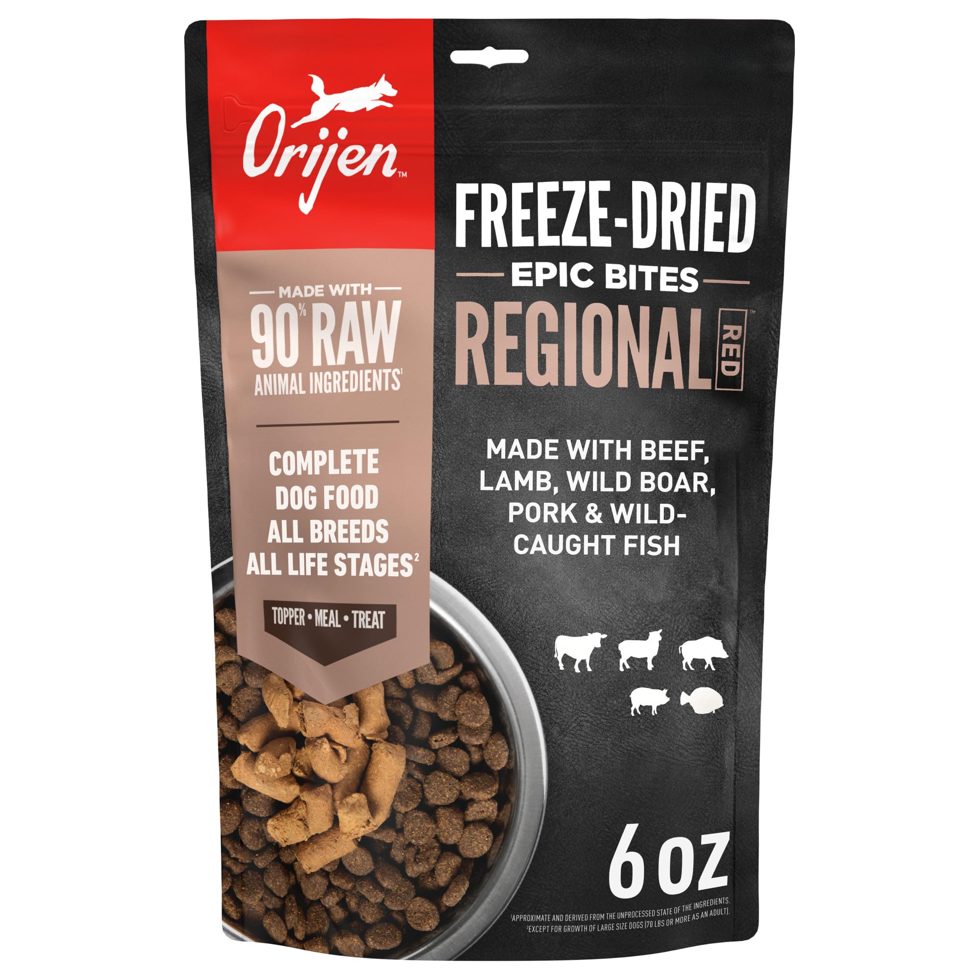 ORIJEN Epic Bites Freeze-Dried Dry Dog Food Regional Red Recipe 6oz Bag