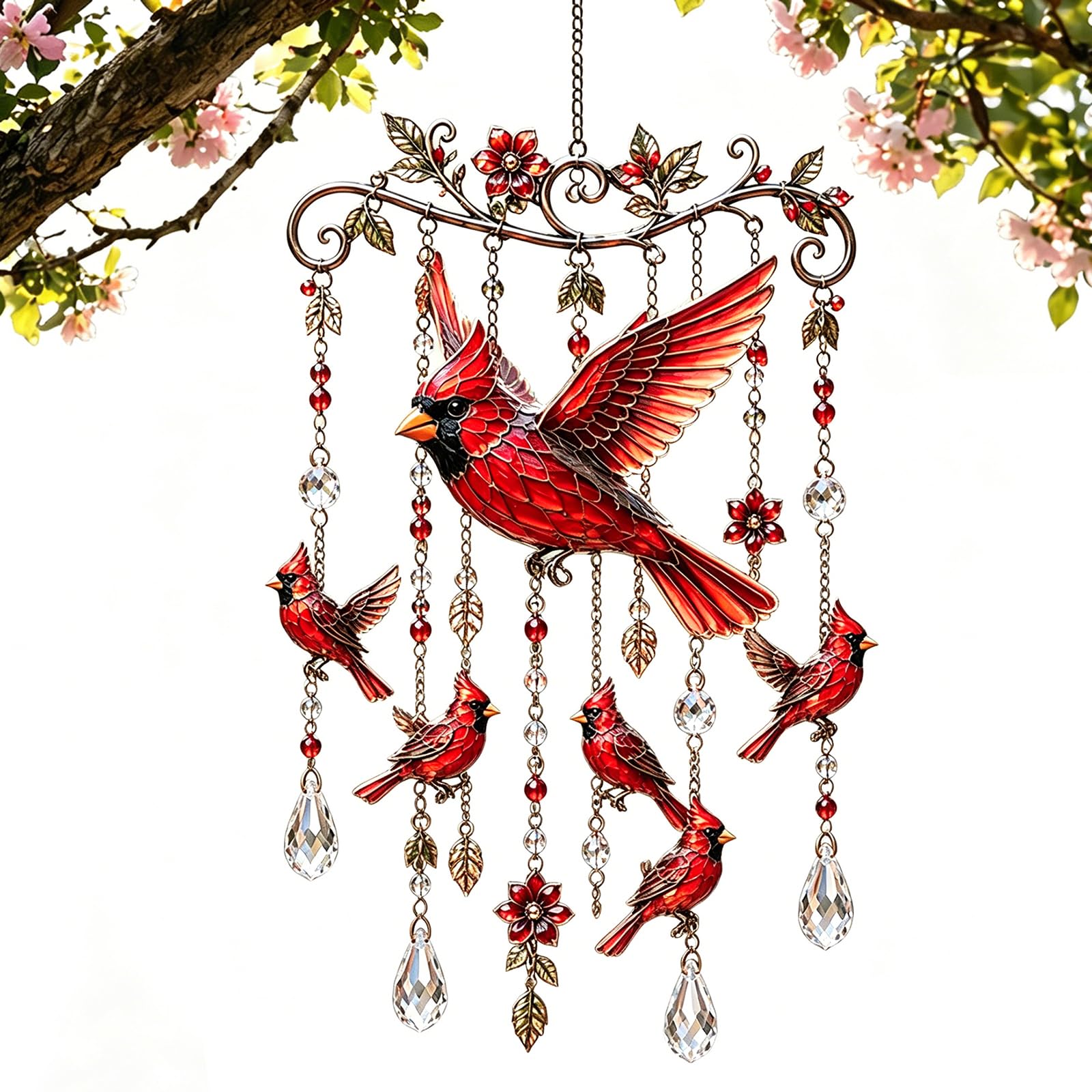 Graceful Hummingbird Wind Chime, Hummingbird Wind Chimes for Outside with Crystal Pendants, Stained Glass & Crystal Sun Catcher Windchime, Colorful Bird Yard Decoration, Memorial Gardening Gift