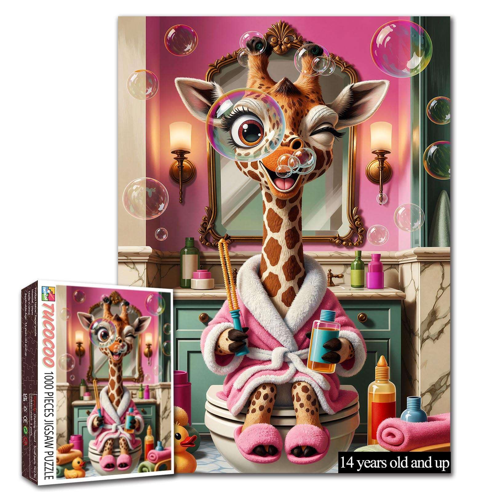 Funny Giraffe on Toilet Bubble Bathroom Puzzle Animal Puzzle for Adults