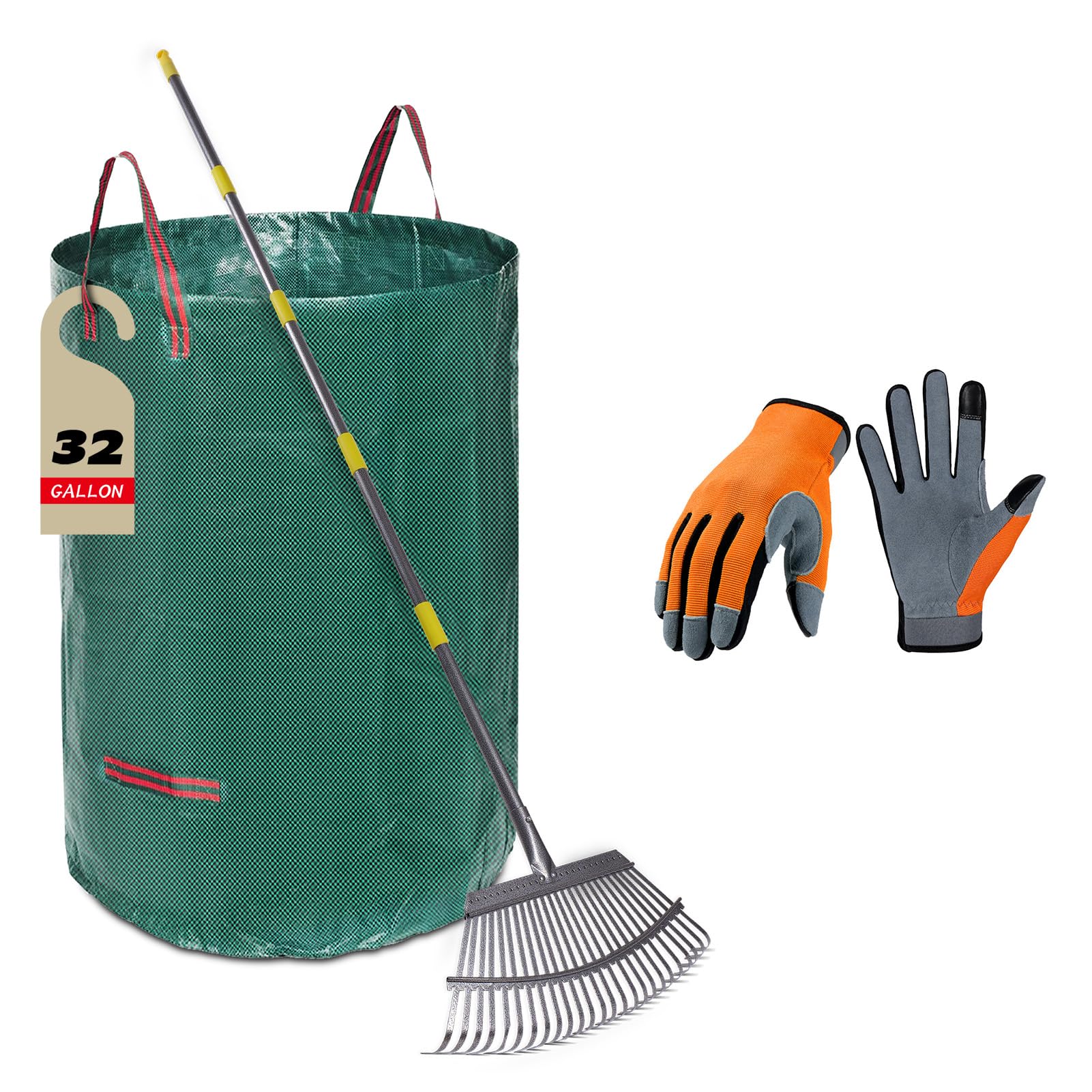Metal Leaf Rake Set with 25 Sturdy Tines