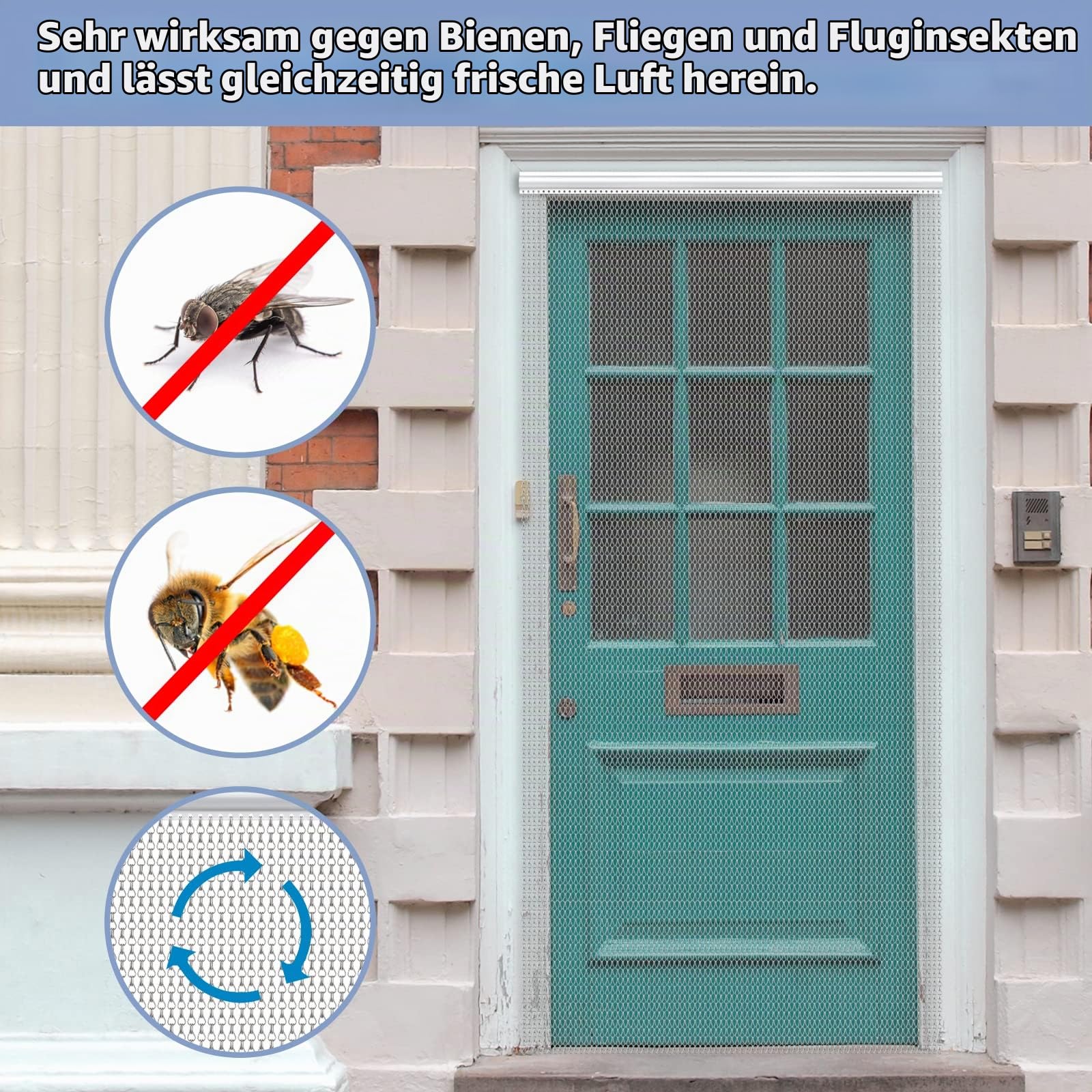 VerRich Kettenvorhang, 90 * 200 cm Aluminium Tür Fliegengitter Silber Metall Fliegenvorhang Insektenschutz Schädlingsbekämpfung