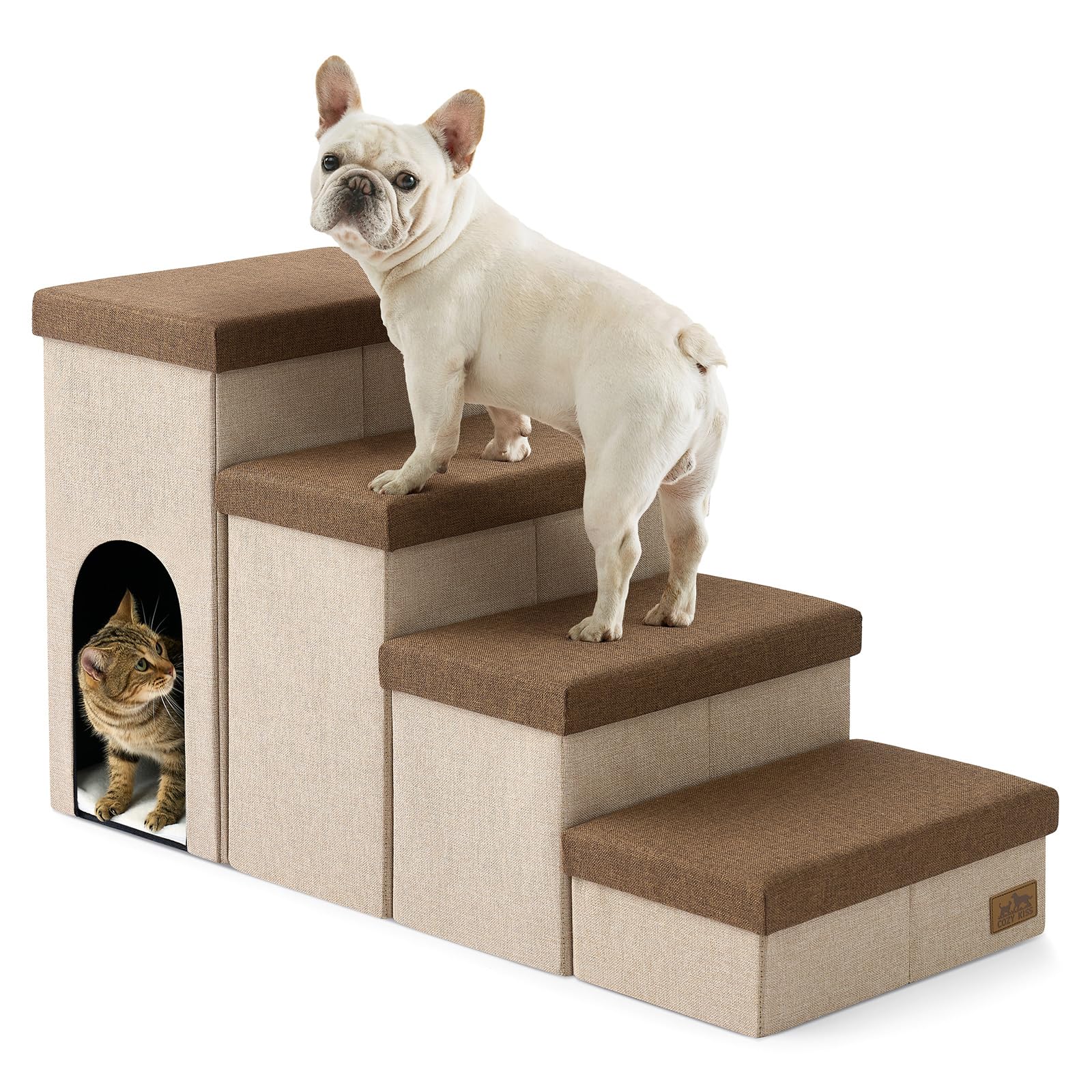 COZY KISS Dog Stair for Small Dogs with Storage, Foldable Pet Step with Leakproof Cover, Older Cat Ramp for Chair Couch Sofa, Lightweight, Comfort (Brown, Condo(109x43x58cm), 4)