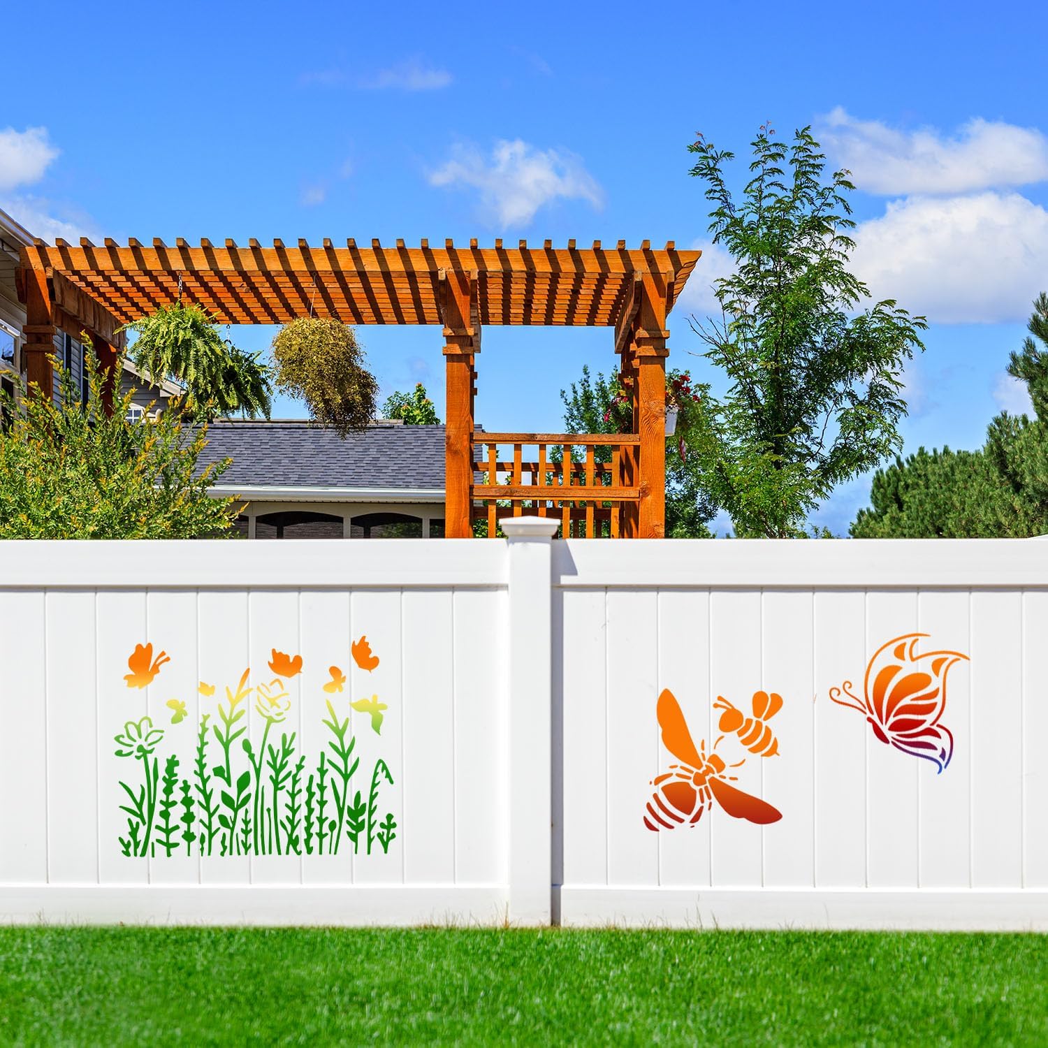 Reusable Sunflower & Nature Stencils Set for Painting on Wood, Walls, Fabrics, Glass - Art Craft Stencils with Bee, Butterfly, Floral Designs