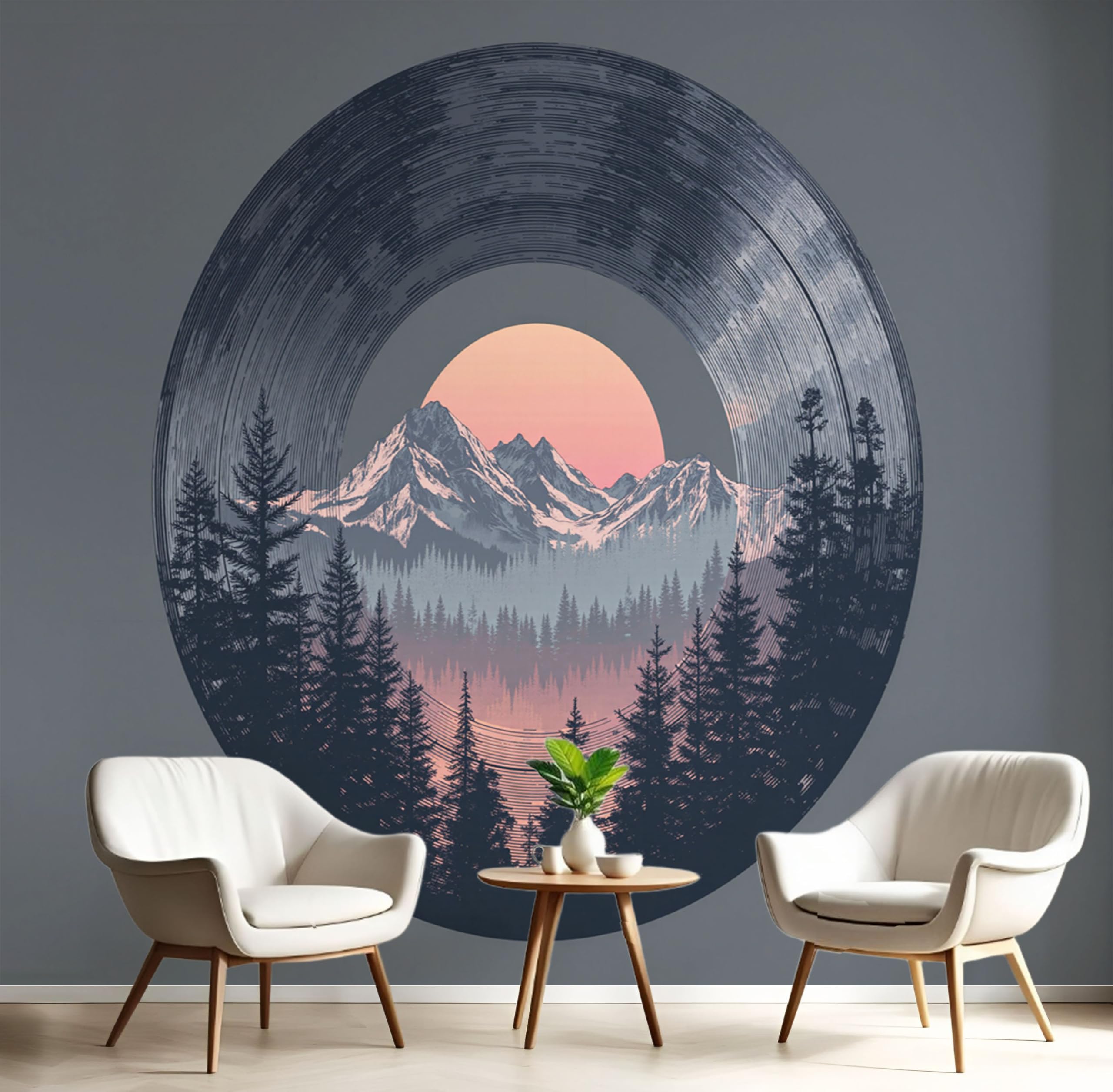 Papier Peint Panoramique 3D Montagne Gris 300x210 cm pour Salon