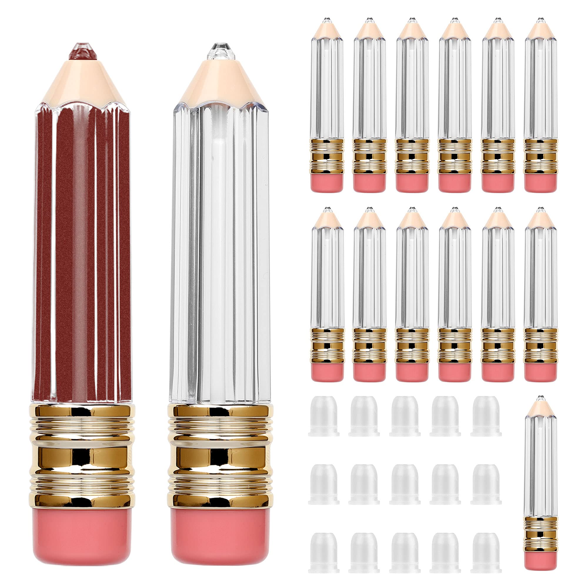 MISAZ 15 Pieces Empty Lip Gloss Tubes 0.17oz Refillable Lip Balm Bottles Cute Creative Pencil Shape Lipstick Cosmetic Samples Container DIY Lip Glaze Vials Bottle for Women Makeup Girls Beauty
