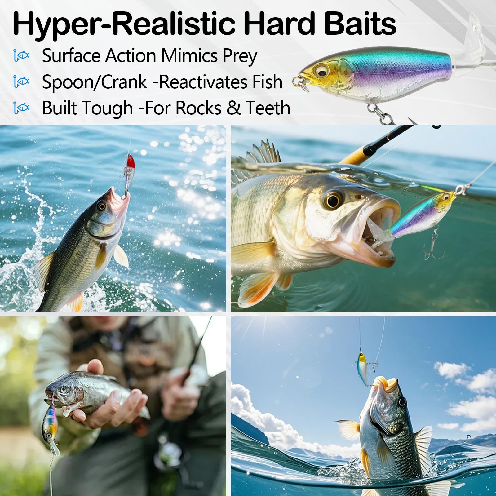 Señuelos de Pesca, 412 Piezas Set de Cebos Pesca Señuelos Accesorios Kit con Caja de Aparejos Anzuelos Alicates Jig Head Sinker Swivel Pesos Equipo de Pesca de Agua Dulce y Salada