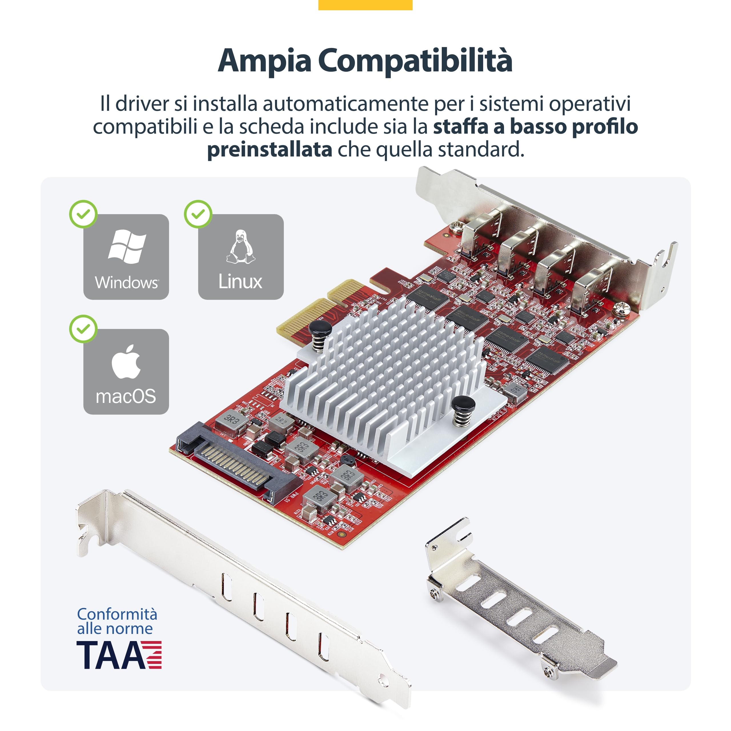 StarTech Scheda PCIe USB-C a 4 Porte, Basso Profilo (P10Q4C-USB-CARD-LP) | Scheda Espansione PCI Express 10Gbps, 4 Controller Indipendenti