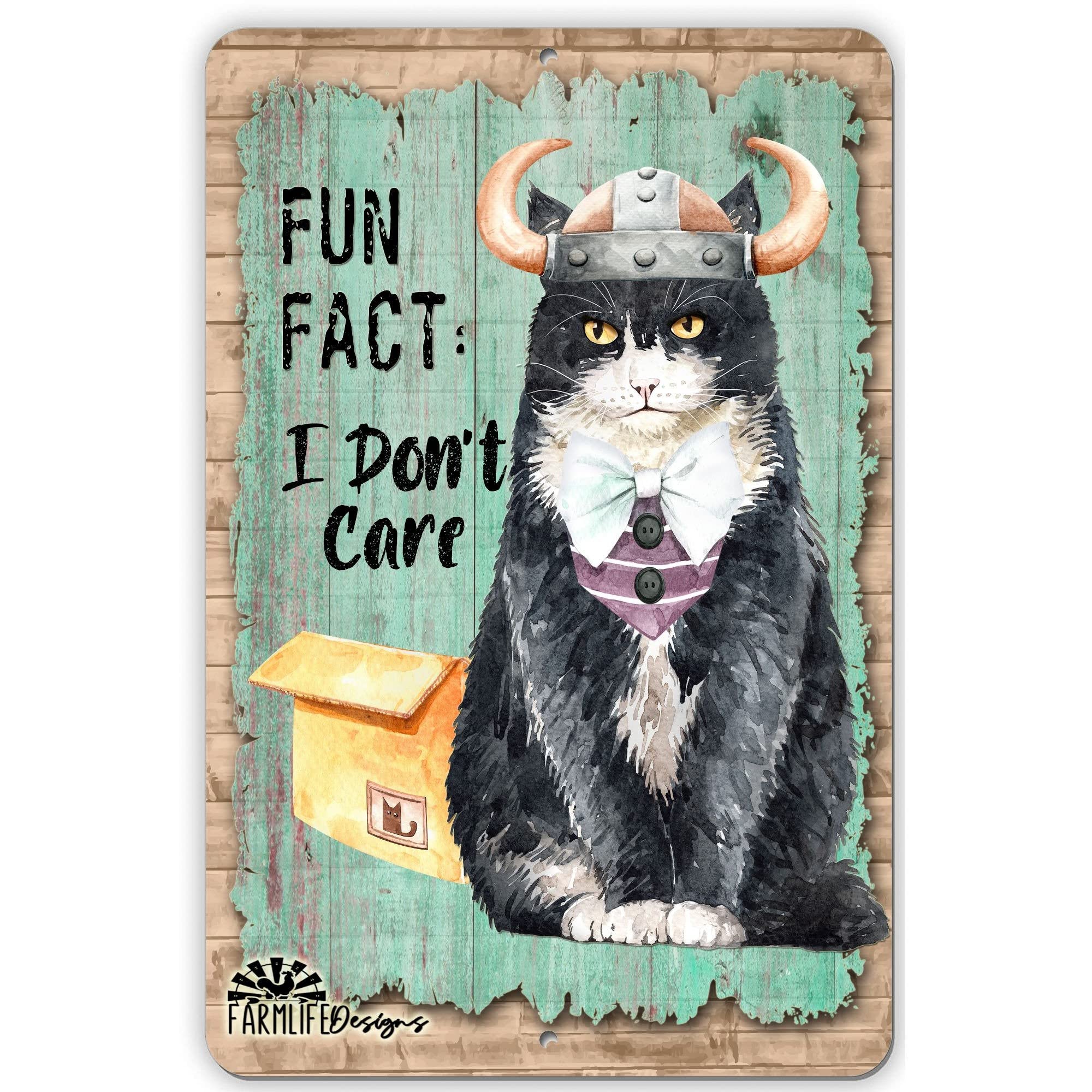 Niekea Vintage Metal Tin Sign Funny Cat Sign, black and White Cat in Viking Helmet with Horns, tuxedo cat sign, cat lover gift, cat lady gift, opera hat, cat lover decor Posters tin Sign 12x8 Inch