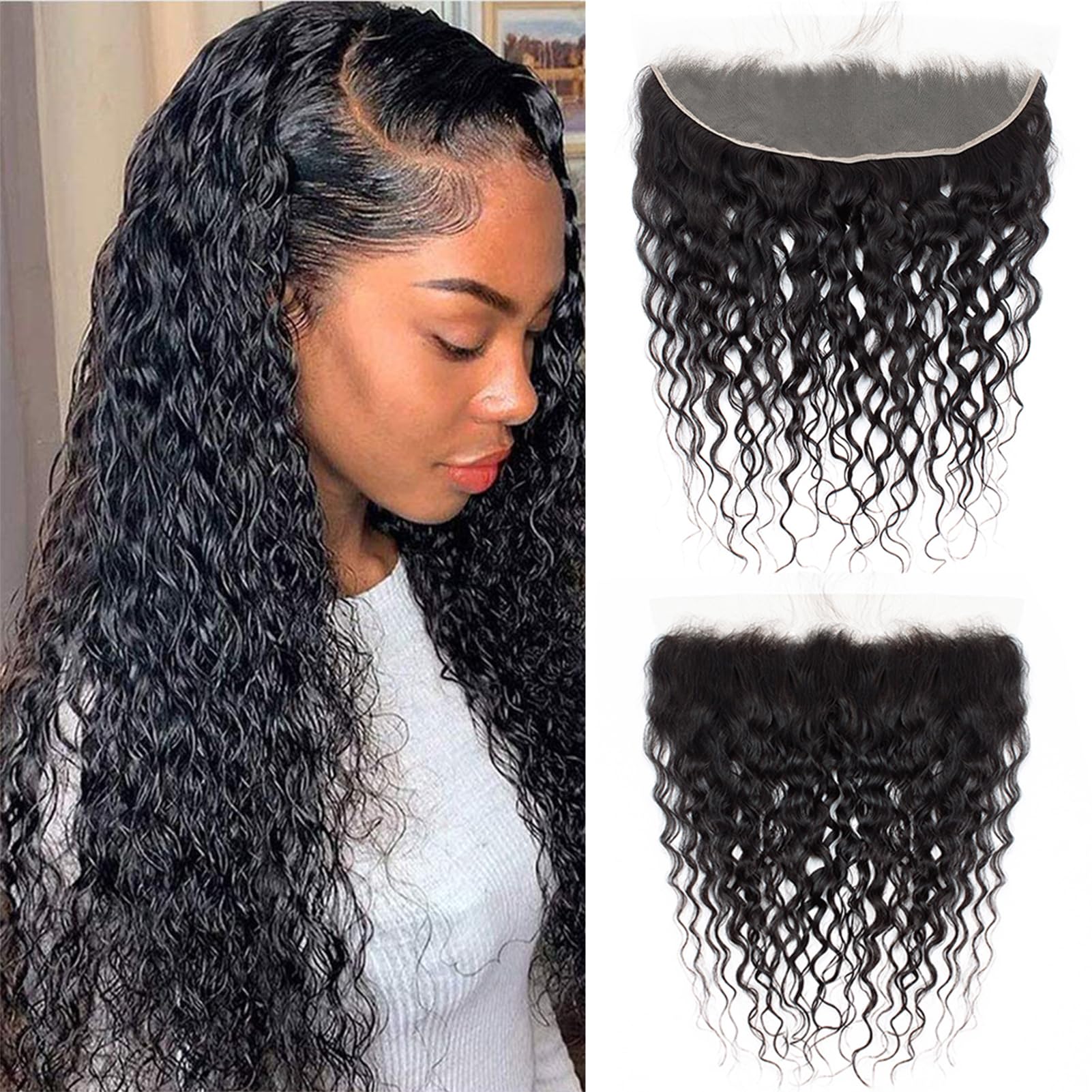 13x4 Lace Frontal Closure Water Wave Human Hair Ear to Ear HD Lace Frontal Closure Free Part Brazilian Wet and Wavy Hair Extensions 180% Density Human