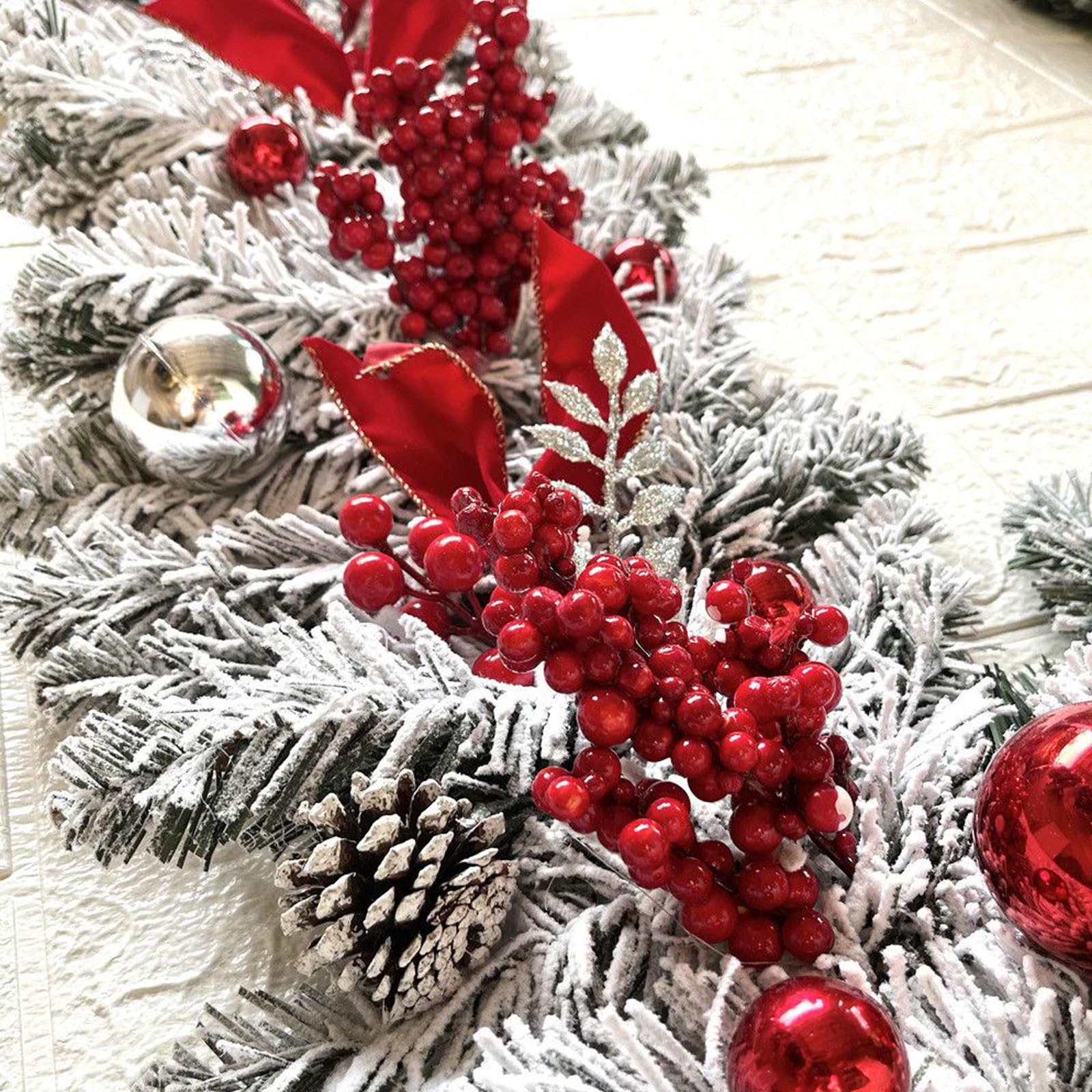 Juego de 6 Decoracion Navidad, Christmas Garland Blanca, Colgadores para Marcos de Puertas, Guirnalda, Árbol Invertido, para Entrada de Casa, Interior y Exterior(50cm/20in)