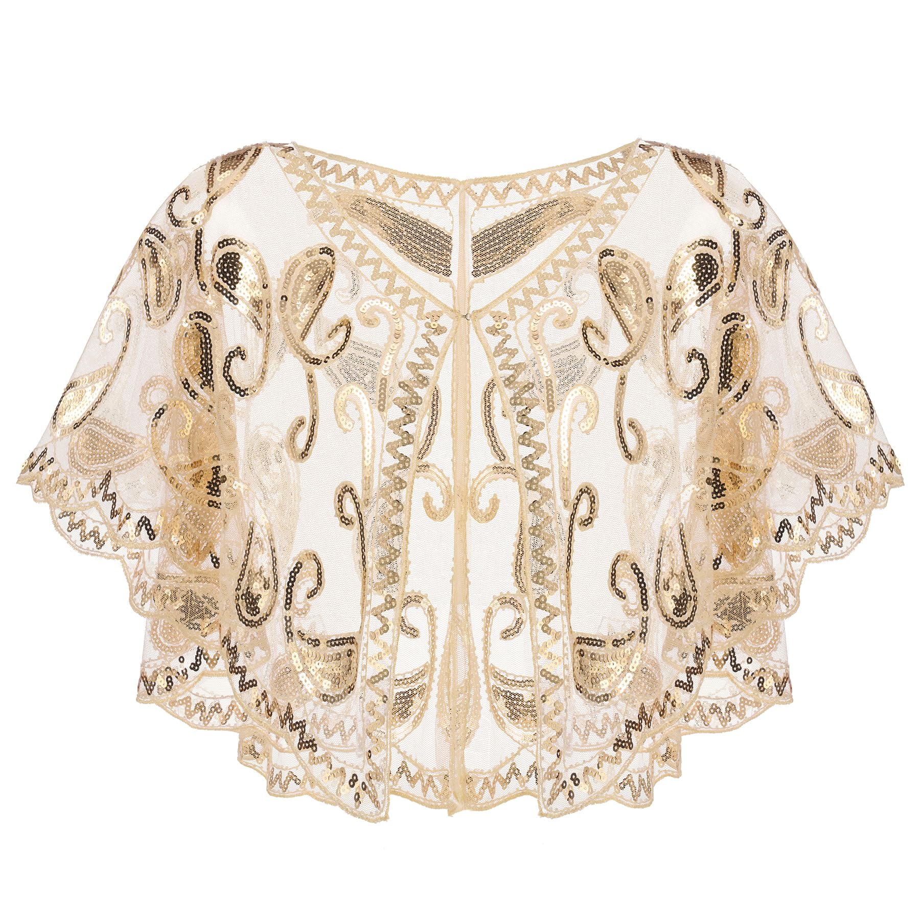 SWEETV Women's 1920s Flapper Shawl,Sequin Beaded Shawls and Wraps for Evening Dresses/Party/Wedding/Formal/Harlem night